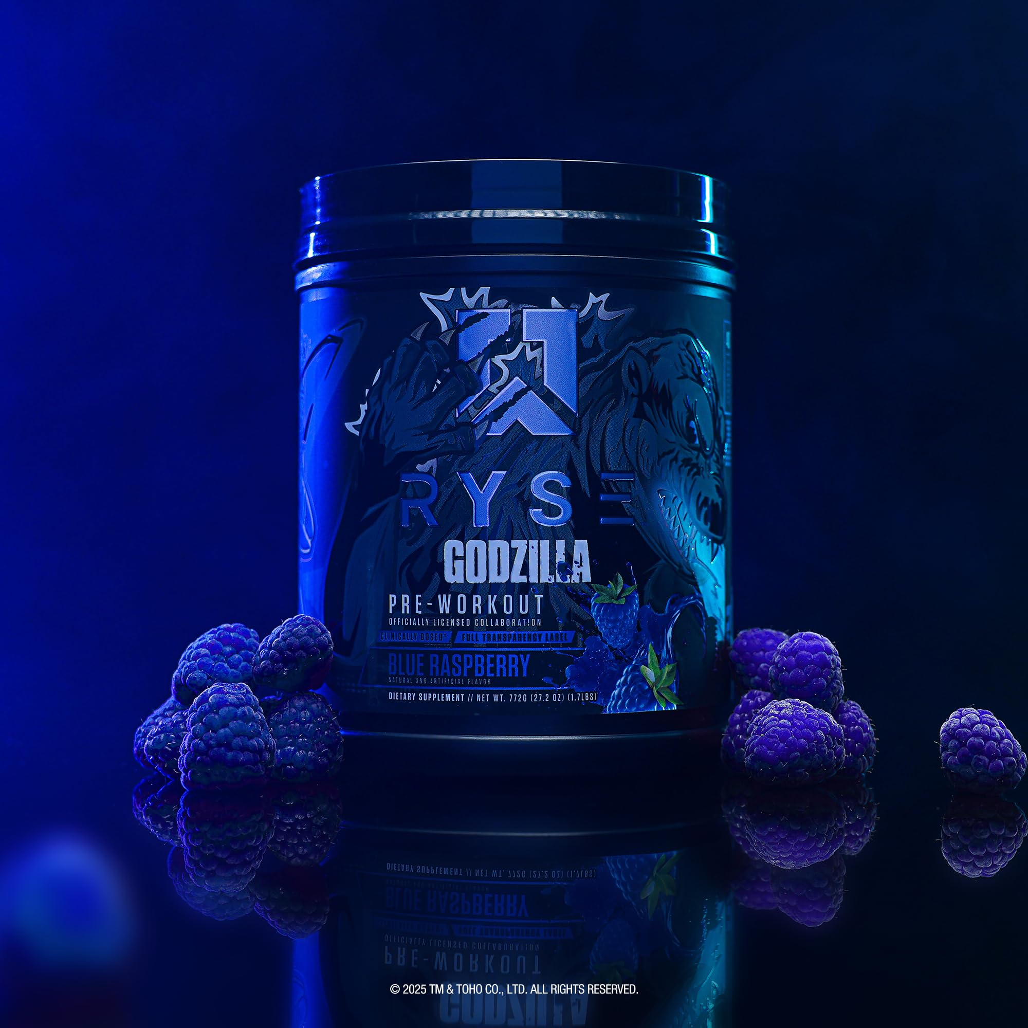 RYSE Godzilla Pink Himalayan Salt beside bottle highlights hydration support.
