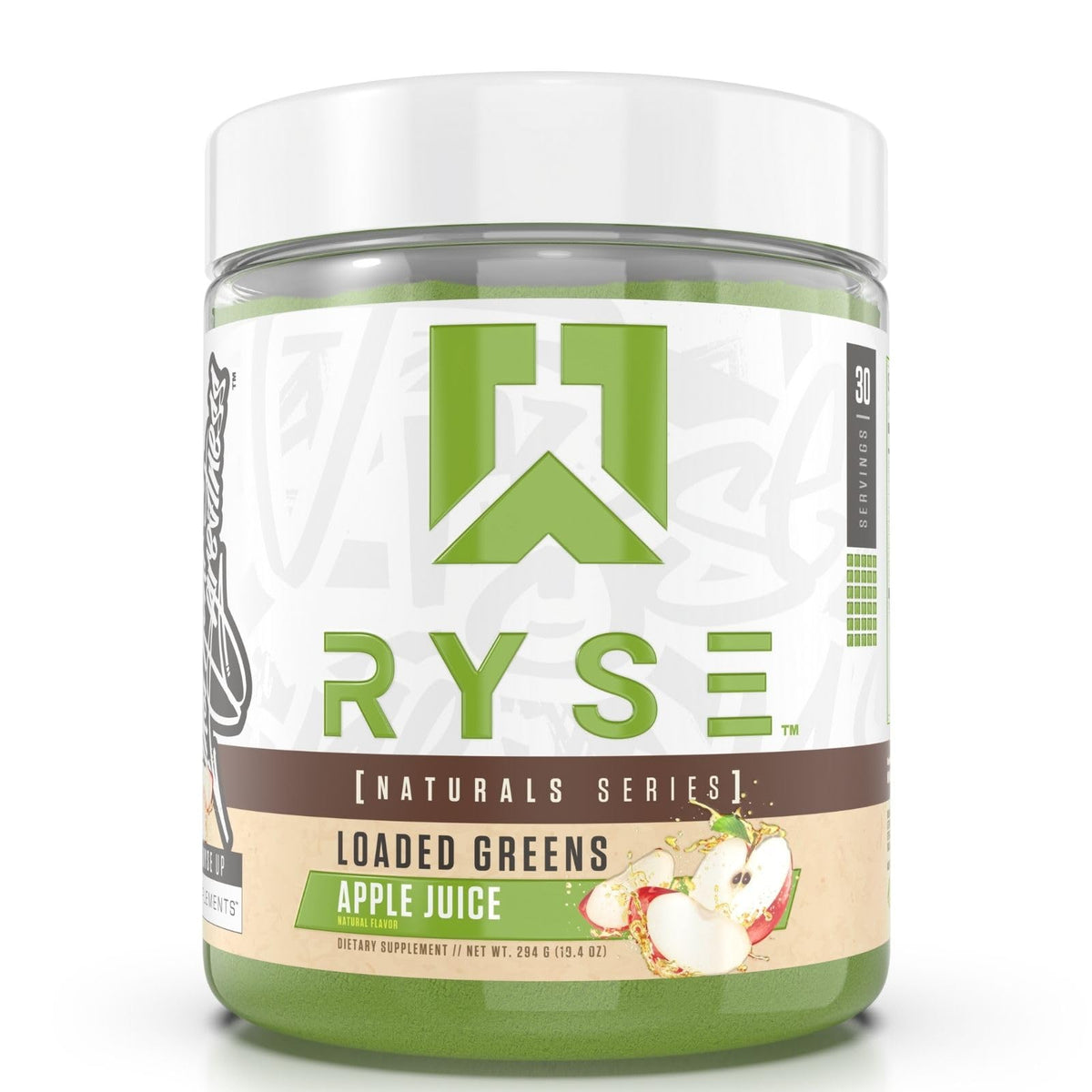 RYSE Loaded Greens verter jugo de manzana para un impulso natural