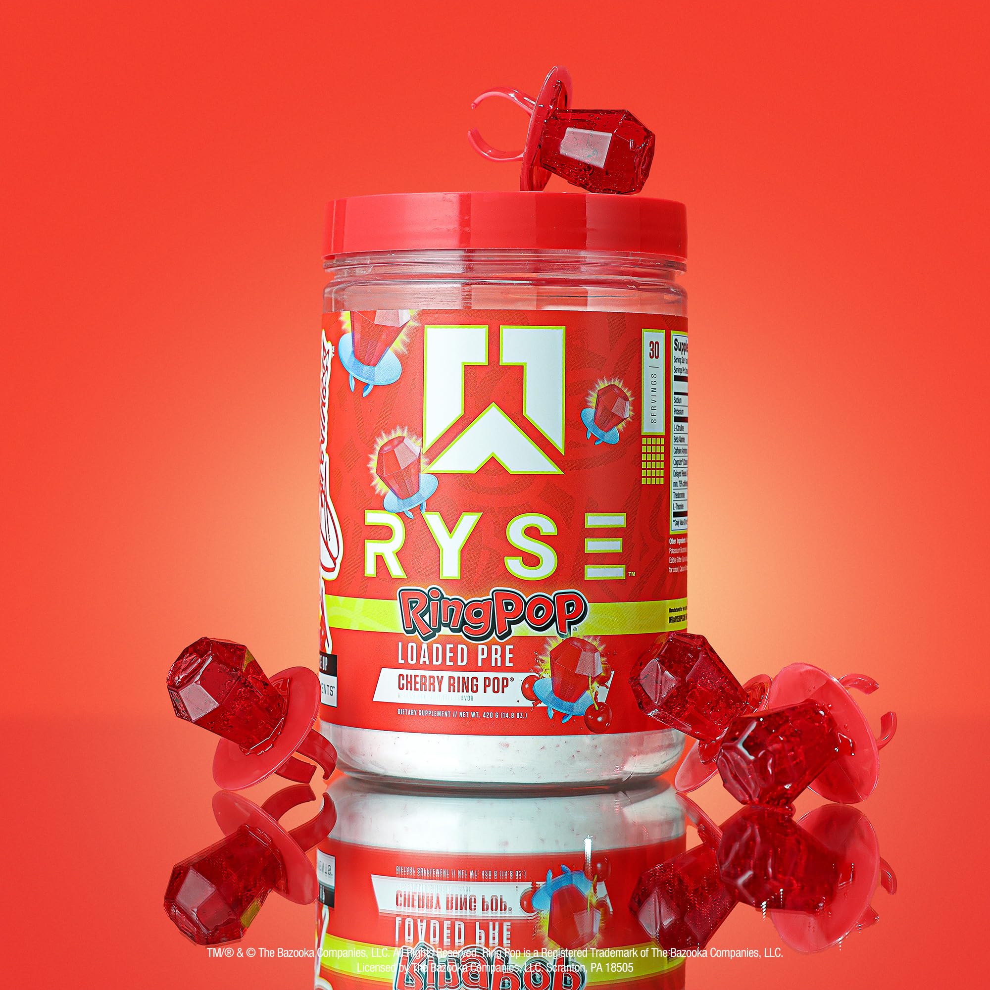 Etiqueta de ingredientes de RYSE Loaded Preentreno Ring Pop Cherry