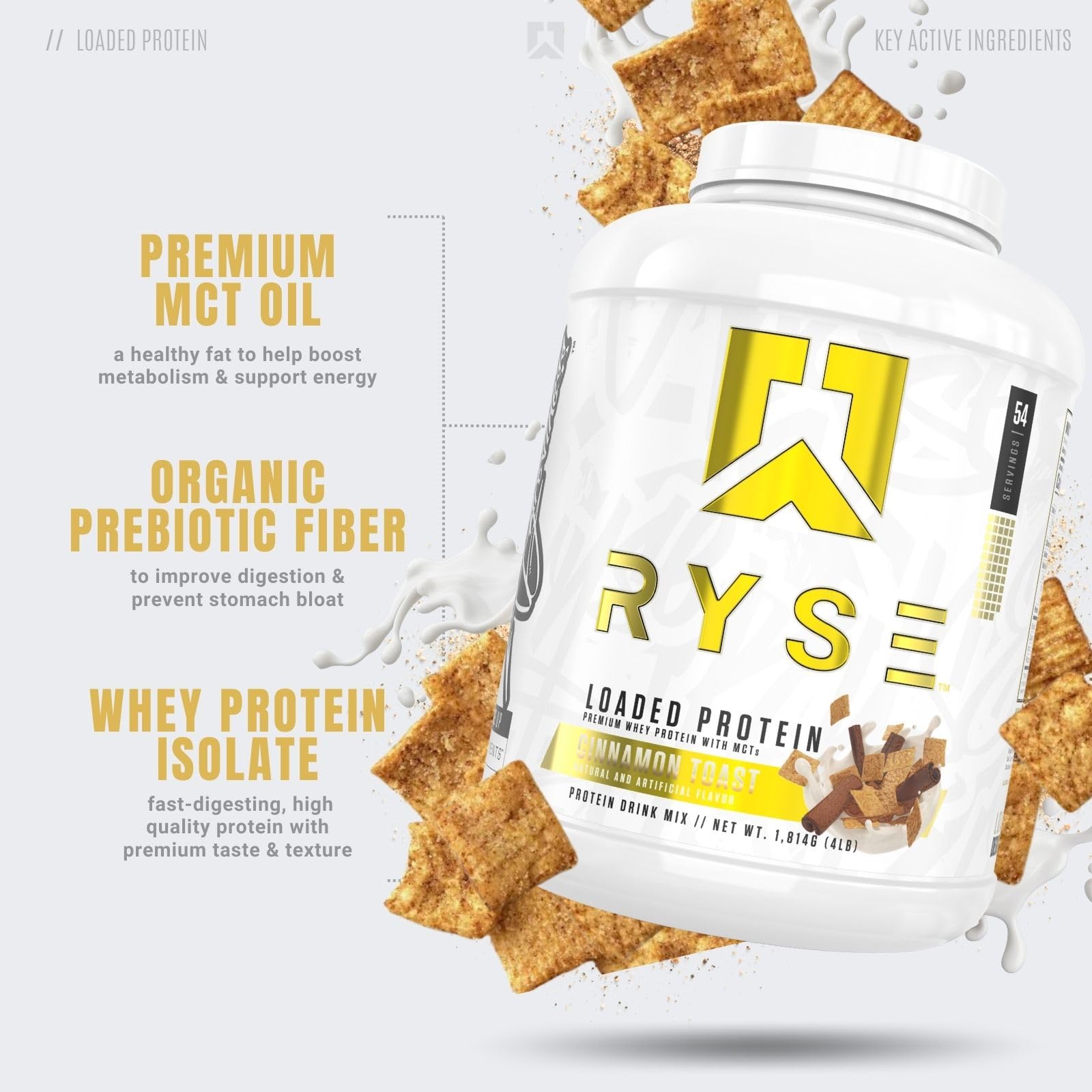 RYSE Loaded Protein Cinnamon Toast mezcla lista para batido rápido y recuperación