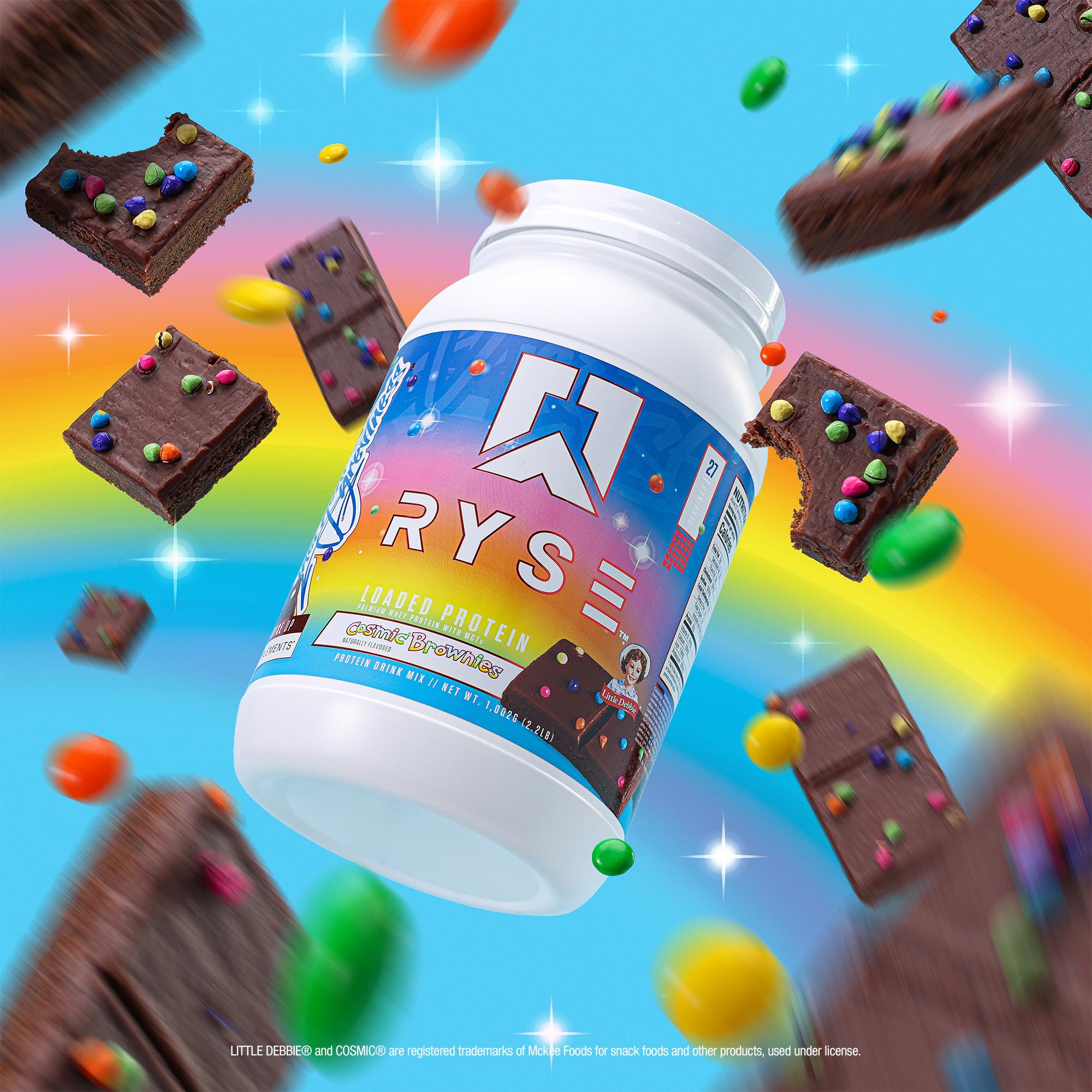 RYSE Loaded Cosmic Brownie porciones marcadas: control de ingesta de proteína.