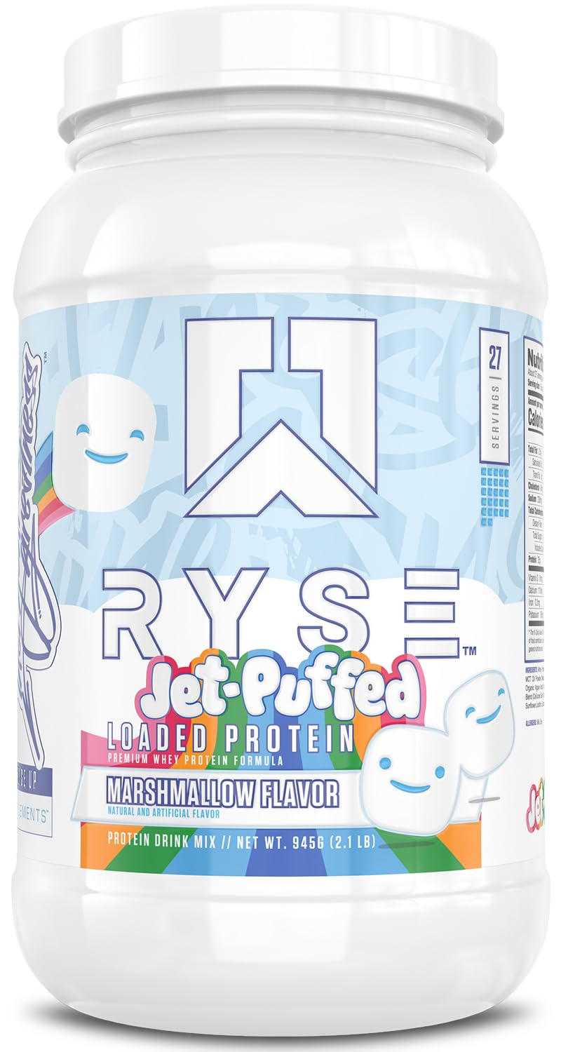 RYSE Proteína en Polvo Malvavisco Inflado, vista frontal, sabor indulgente y proteína de calidad