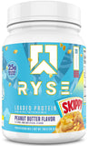 Proteína Cargada de RYSE: tubo frontal con sabor crema de cacahuate, ideal para recuperación muscular