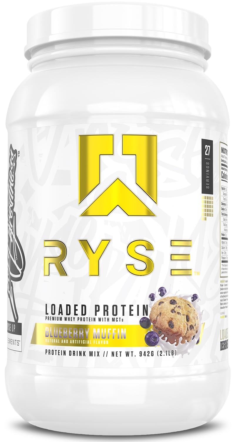 RYSE Proteína en Polvo arándano horneado: etiqueta con información de sabor y proteína
