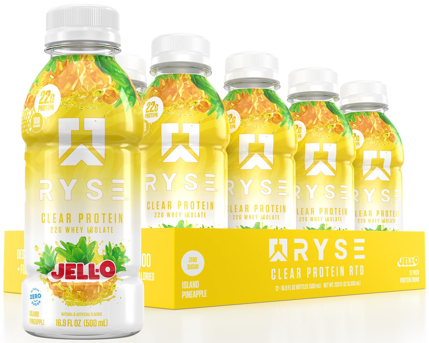 RYSE Up botella proteina clara pina isla: proteína clara para hidratación rápida y sabor afrutado.