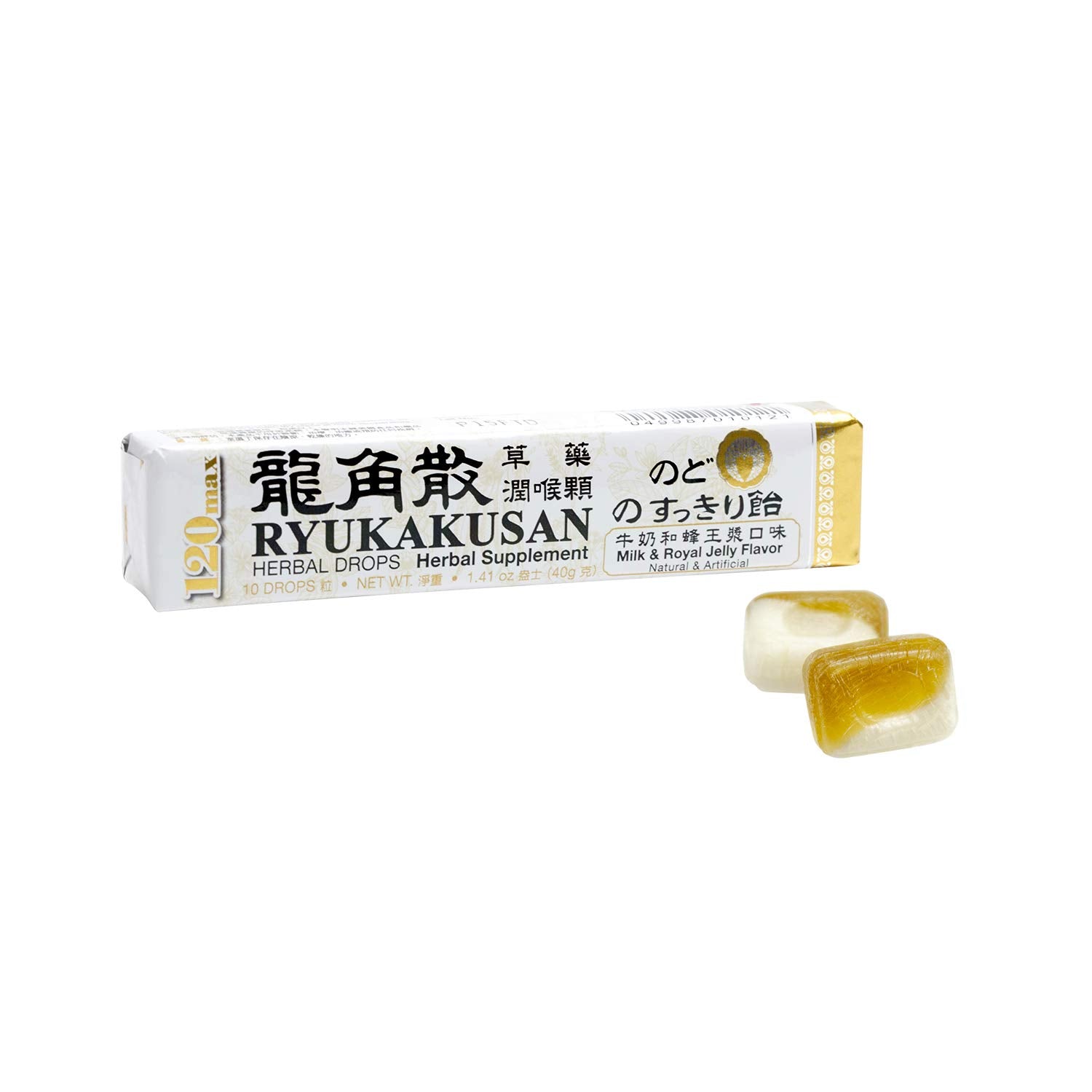 Ryukakusan Gotas herbales miel y leche, ingredientes naturales para sabor suave.