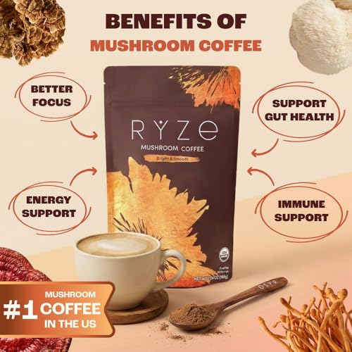 Detalle de hongos enRYZE: cordyceps y reishi para enfoque y bienestar.