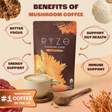Detalle de hongos enRYZE: cordyceps y reishi para enfoque y bienestar.