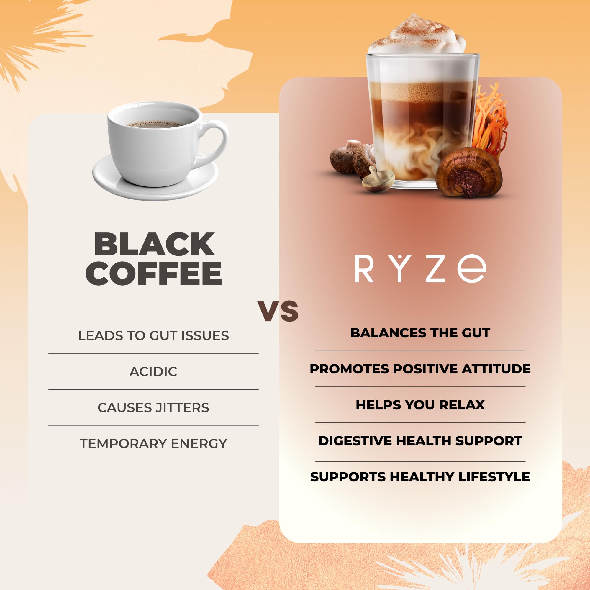 RYZE SUPERFOODS Mushroom Coffee: cuchara integrada para preparar rápido en casa o trabajo.