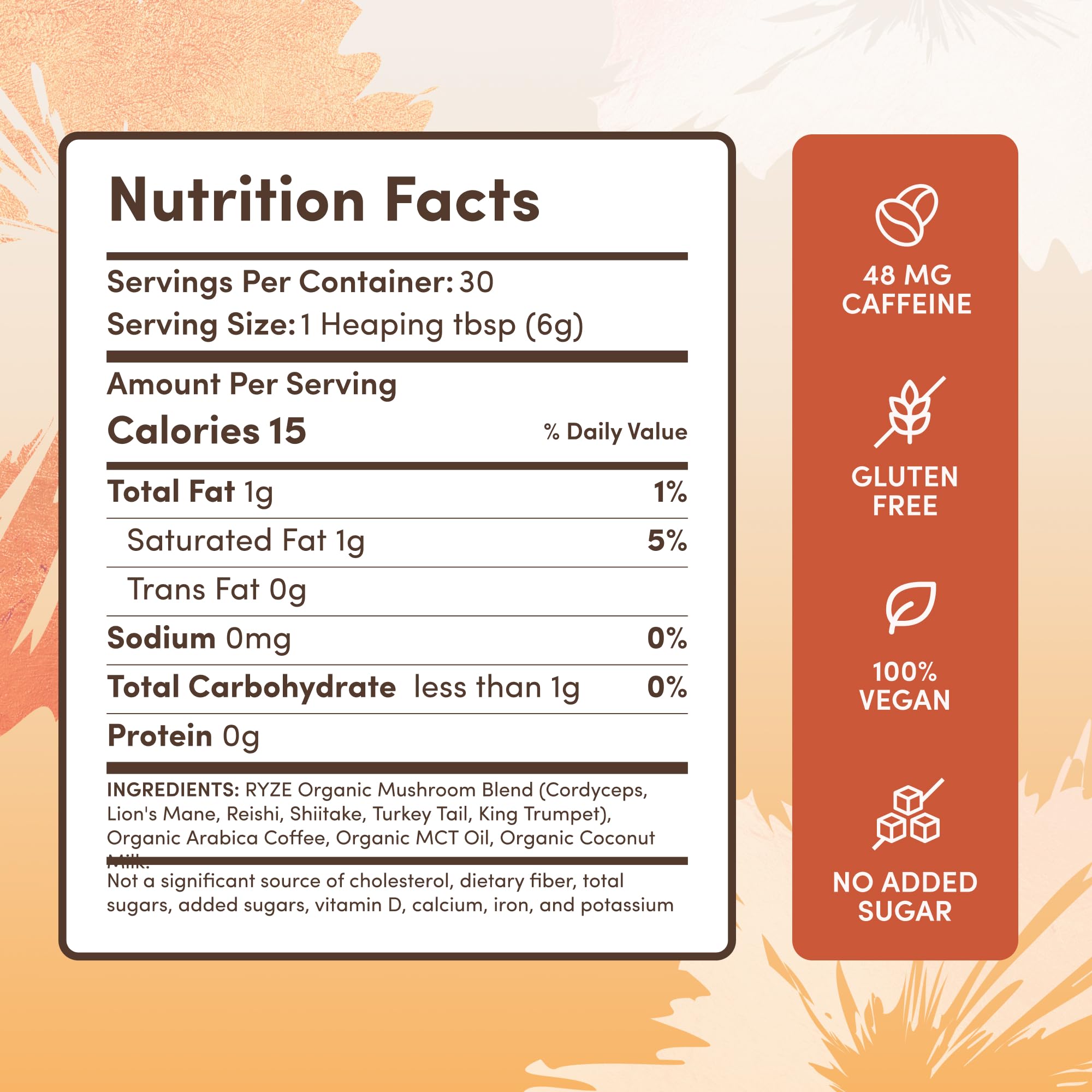 RYZE SUPERFOODS Mushroom Coffee: envase de 30 porciones para uso diario cómodo.
