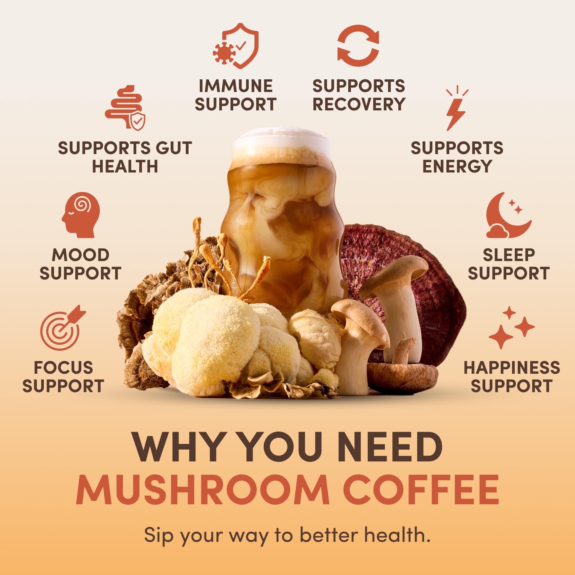 RYZE SUPERFOODS Mushroom Coffee: mezcla de hongos para enfoque estable durante el día.