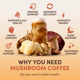 RYZE SUPERFOODS Mushroom Coffee: mezcla de hongos para enfoque estable durante el día.