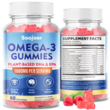 Saajoor gomitas omega-3 veganas en botella para consumo diario.