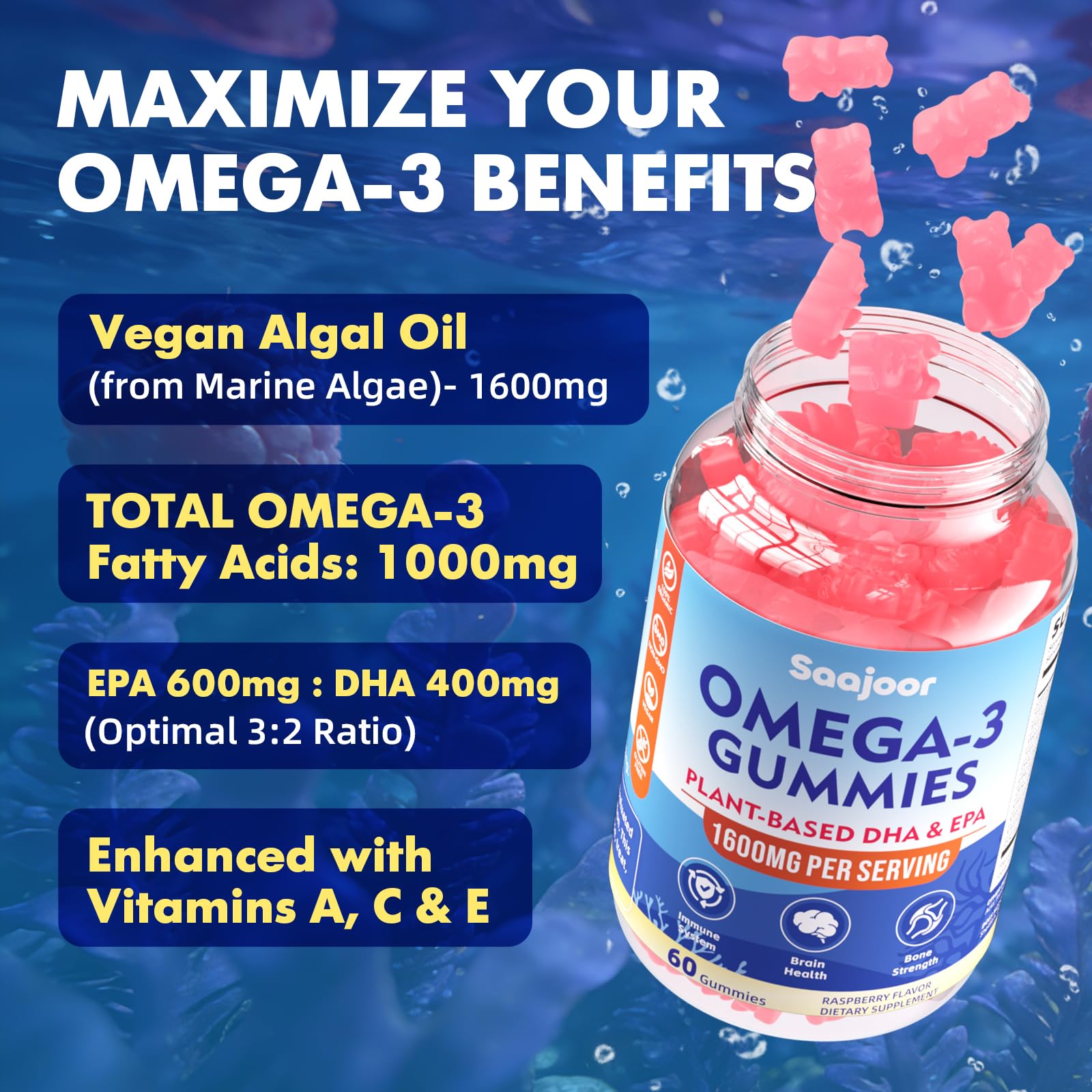 Saajoor omega-3 con alta biodisponibilidad para aprovechar dosis.