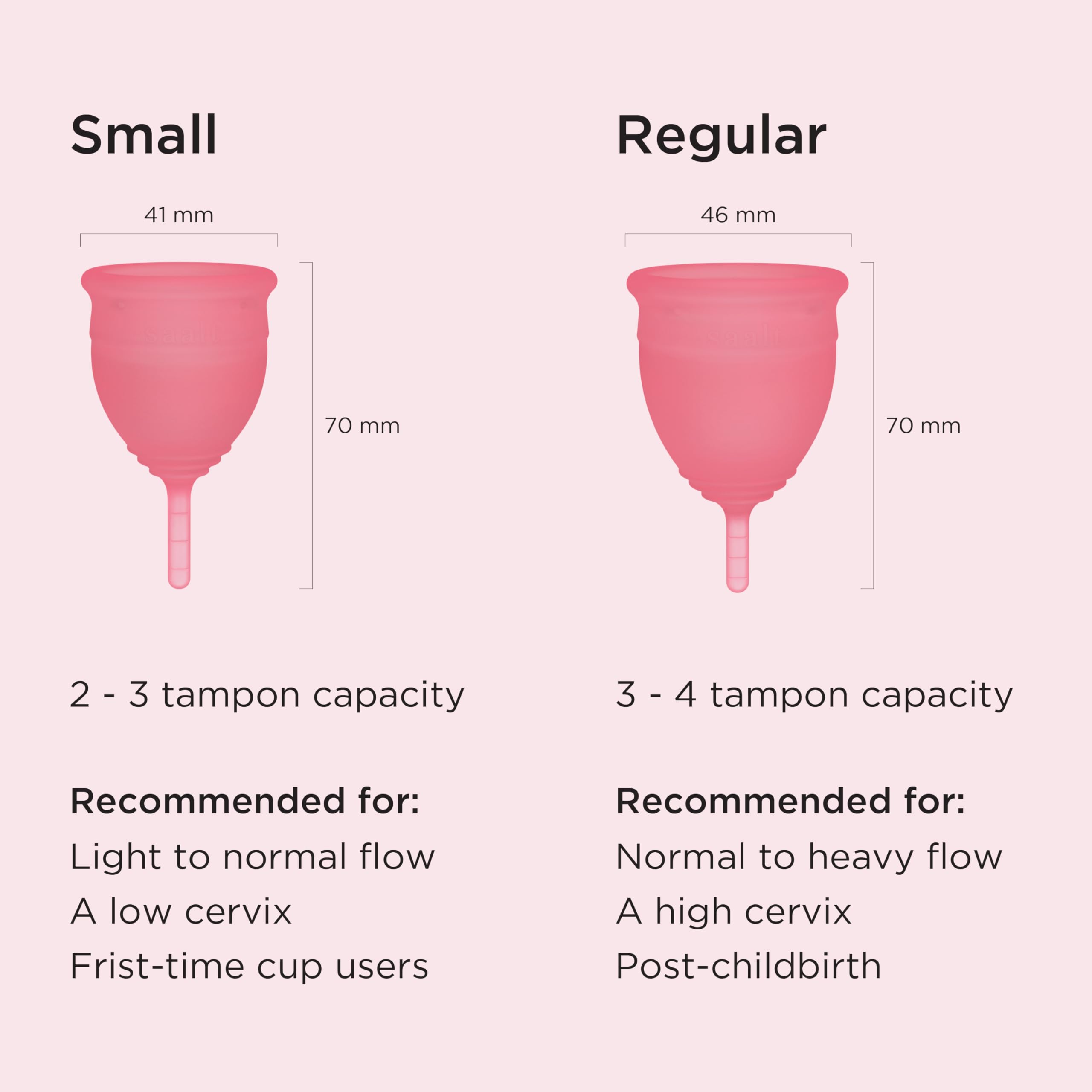 Empaque de la copa Saalt Regular con guía de uso en rosa Himalaya