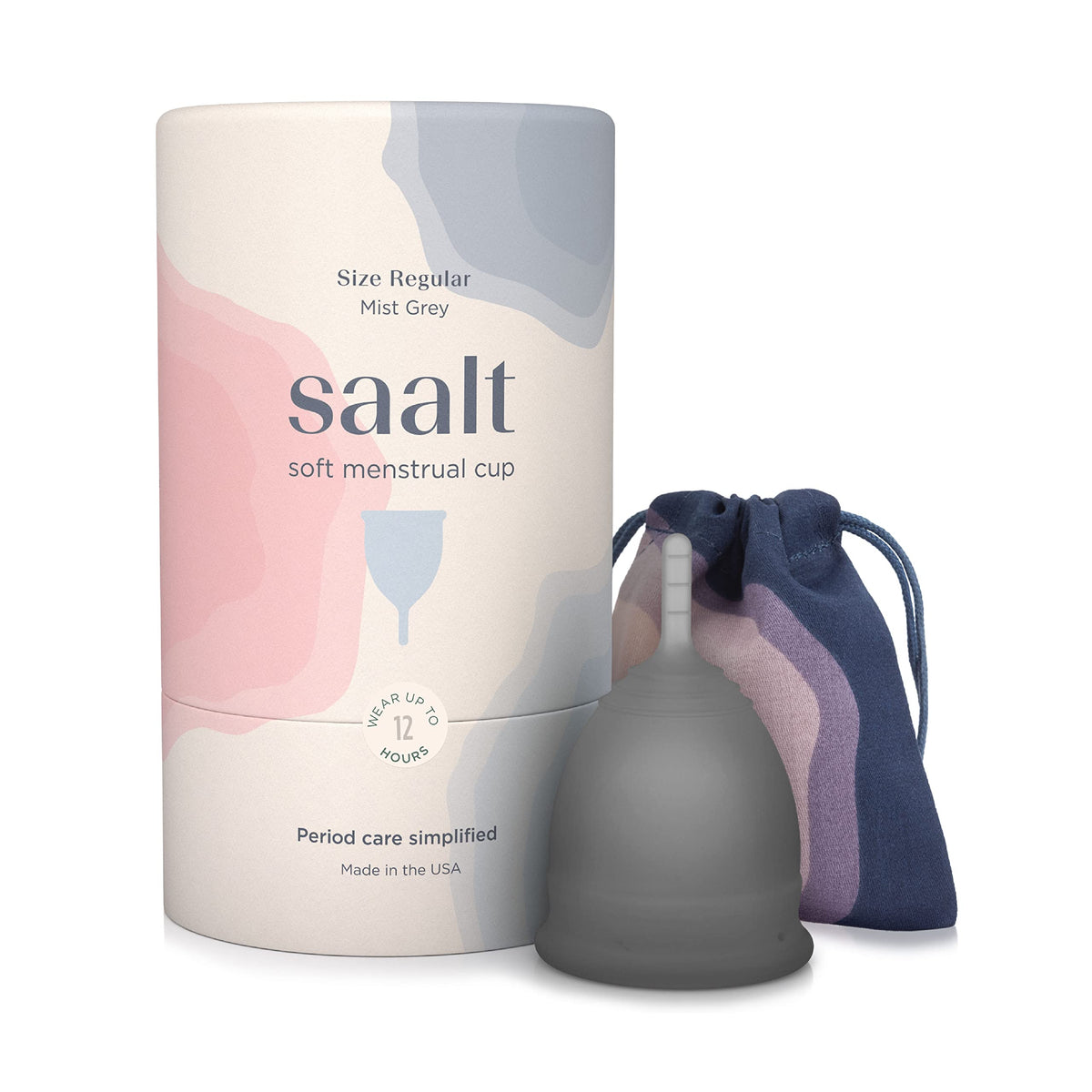 Saalt Soft copa menstrual en caja, protección sin fugas para todo el día.