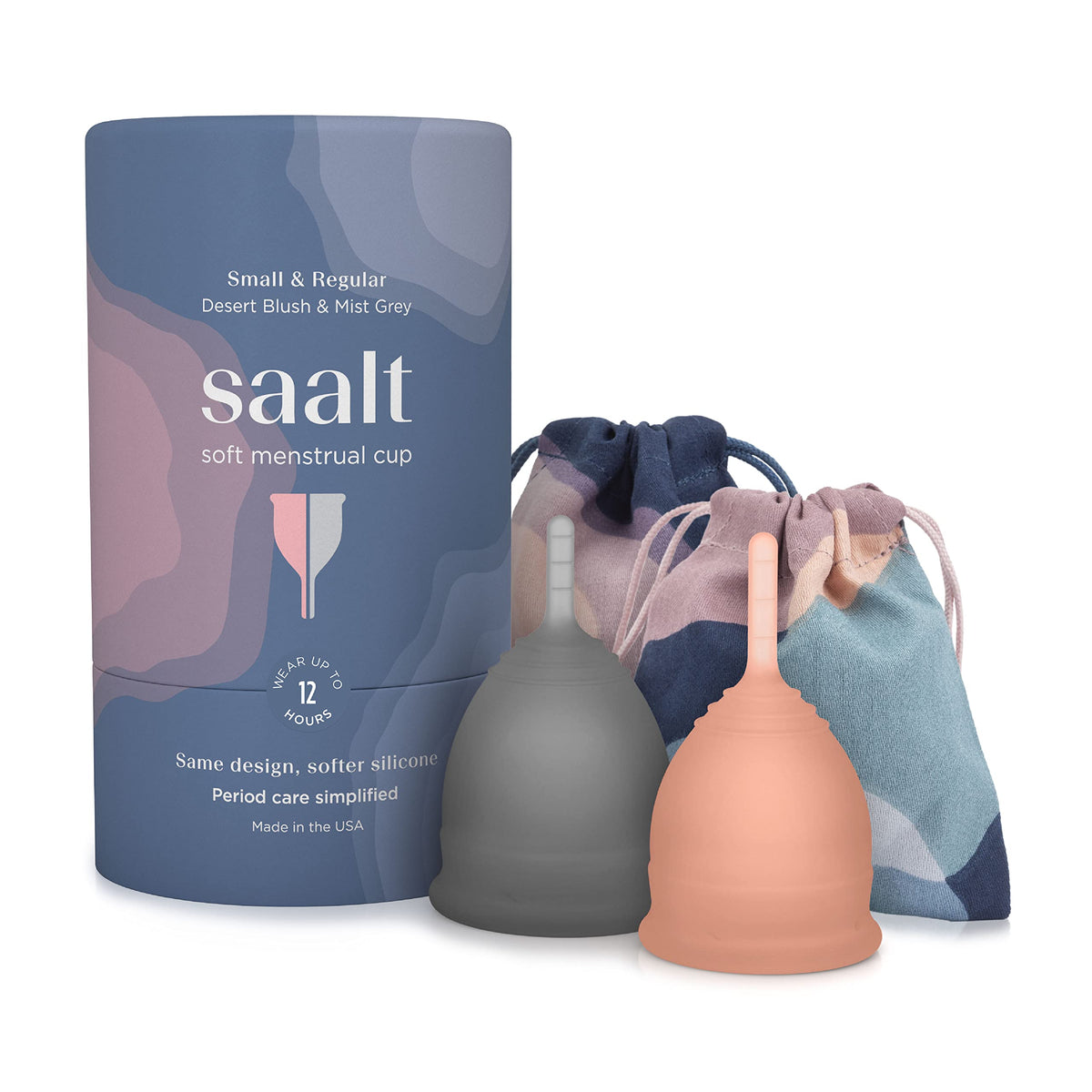 Saalt Soft copa menstrual en silicona médica, seguro y sin BPA.