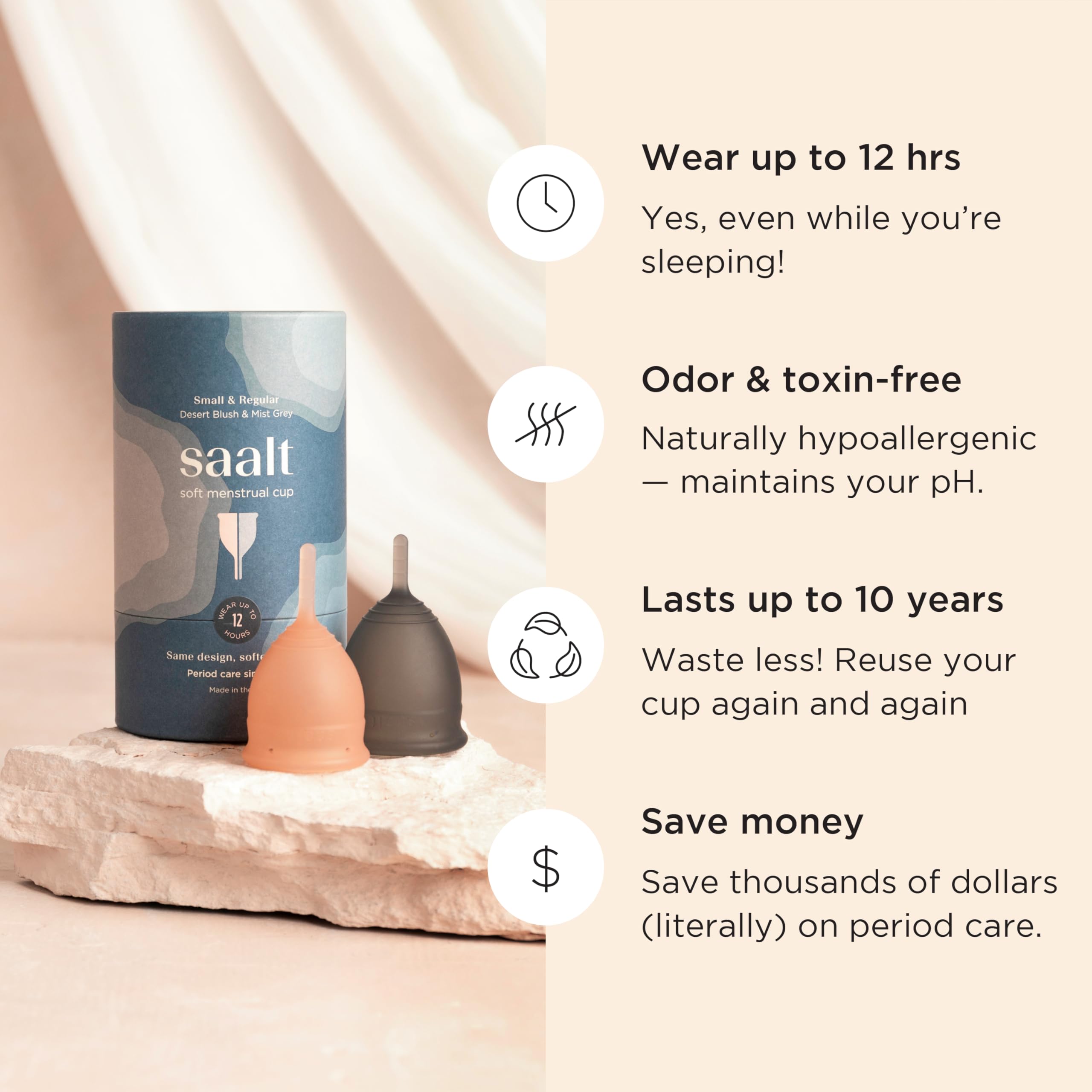 Protección de 12 horas con Saalt Soft, ideal para dormir.