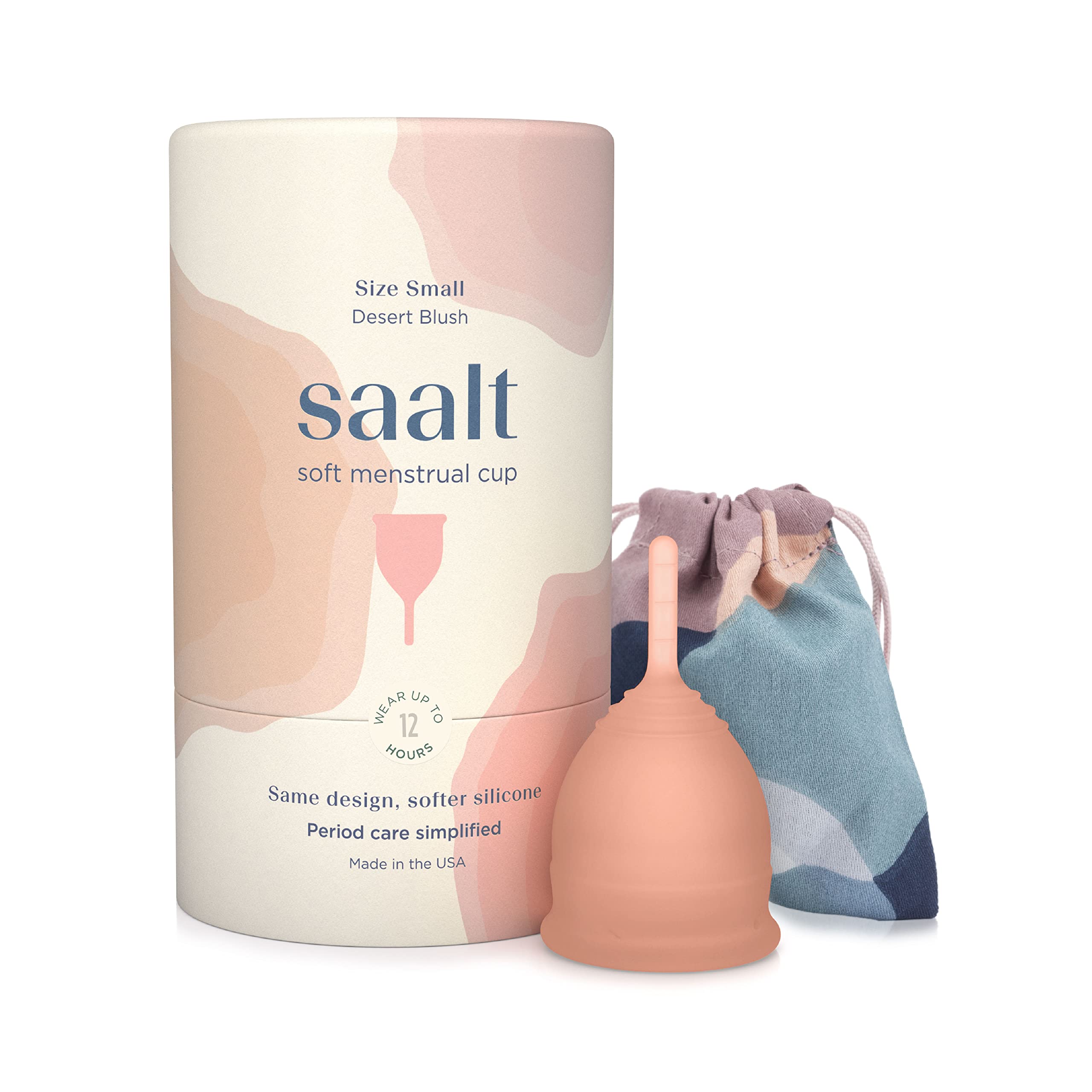 Saalt Soft Desert Blush: empaque de copa para almacenamiento discreto.