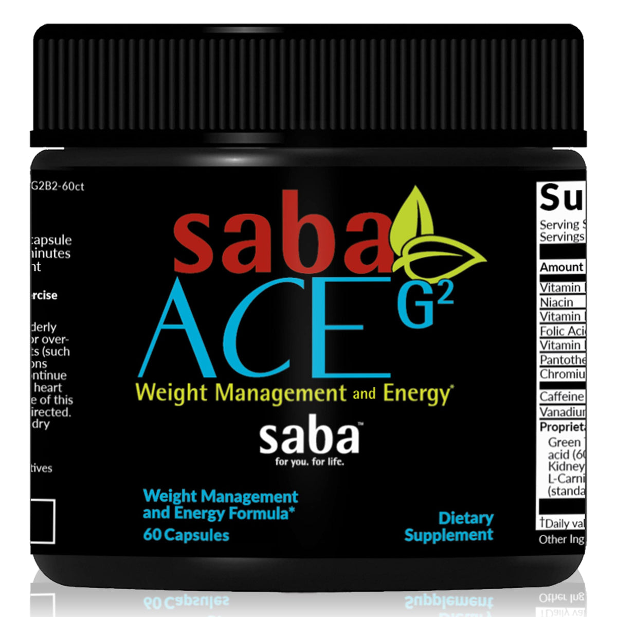 Botella de Saba ACE G2 mostrando energía y control del apetito.