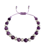 Pulsera Sabeli de amatista con macramé y acero, para uso diario equilibrado.