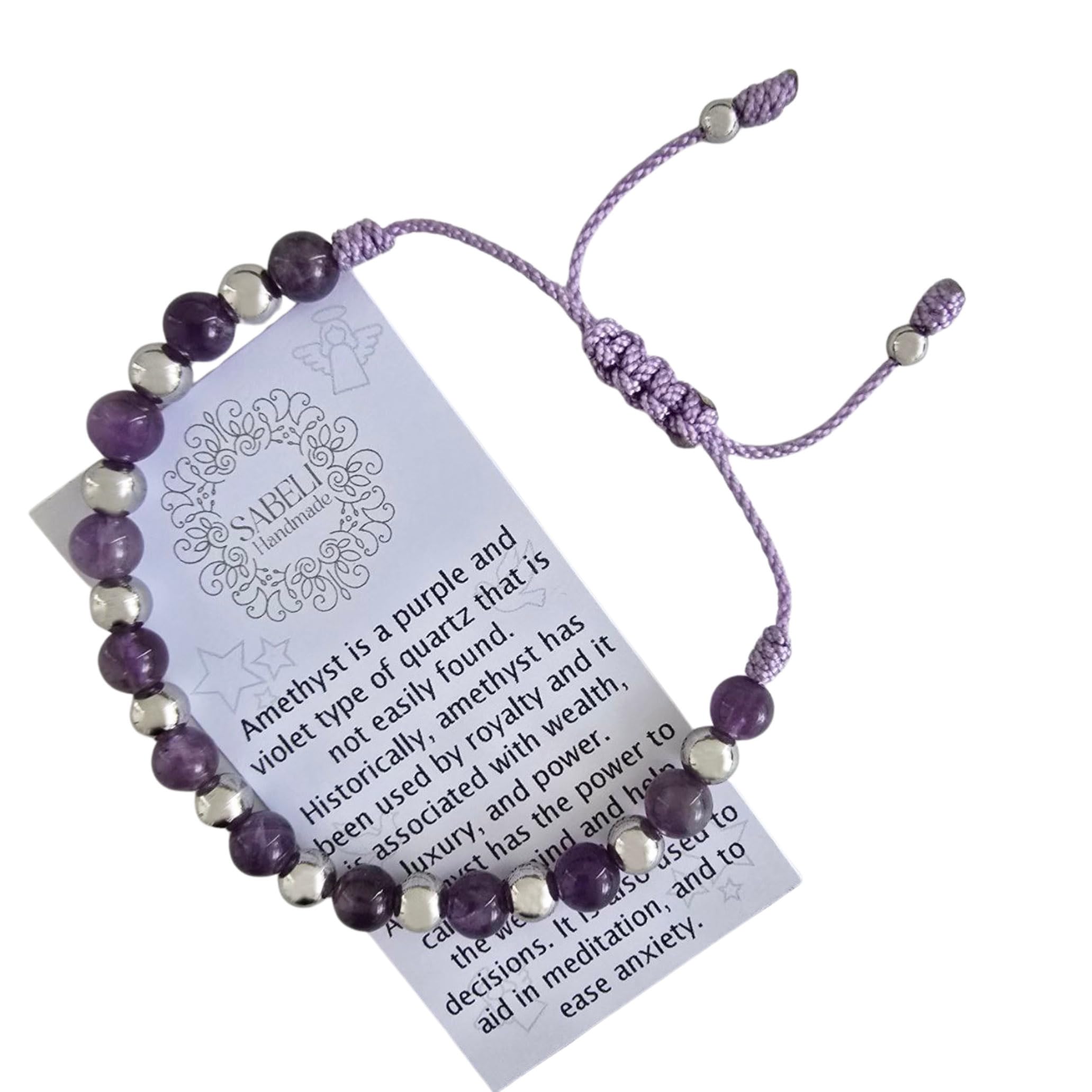 Pulsera Sabeli de amatista con cuentas de 6mm, ideal para relajación diaria.