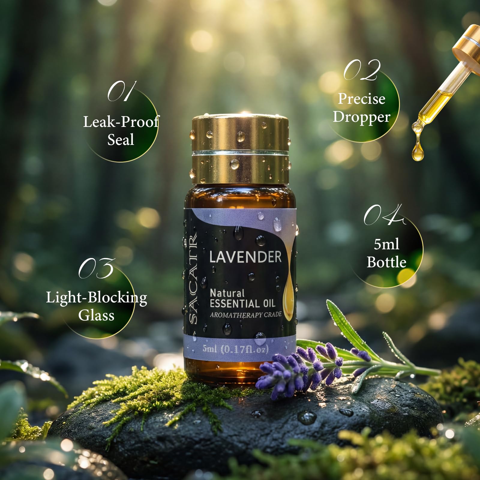 SACATR 50 aceites esenciales menta, botella ámbar, perfecto para difusor y ambiente fresco