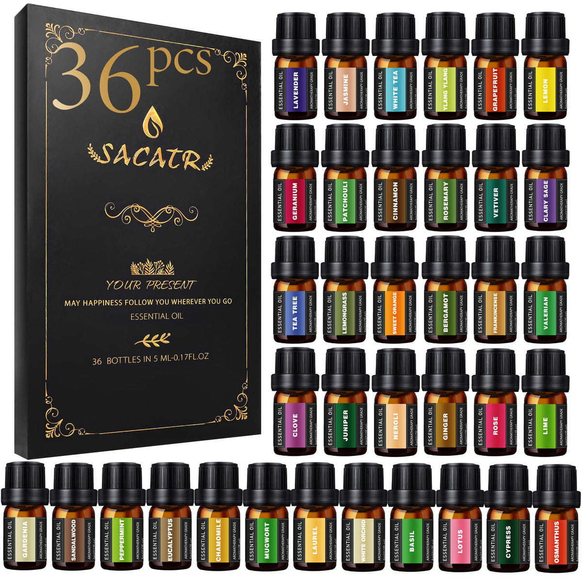SACATR set de 36 aceites esenciales para difusor y spa en casa.