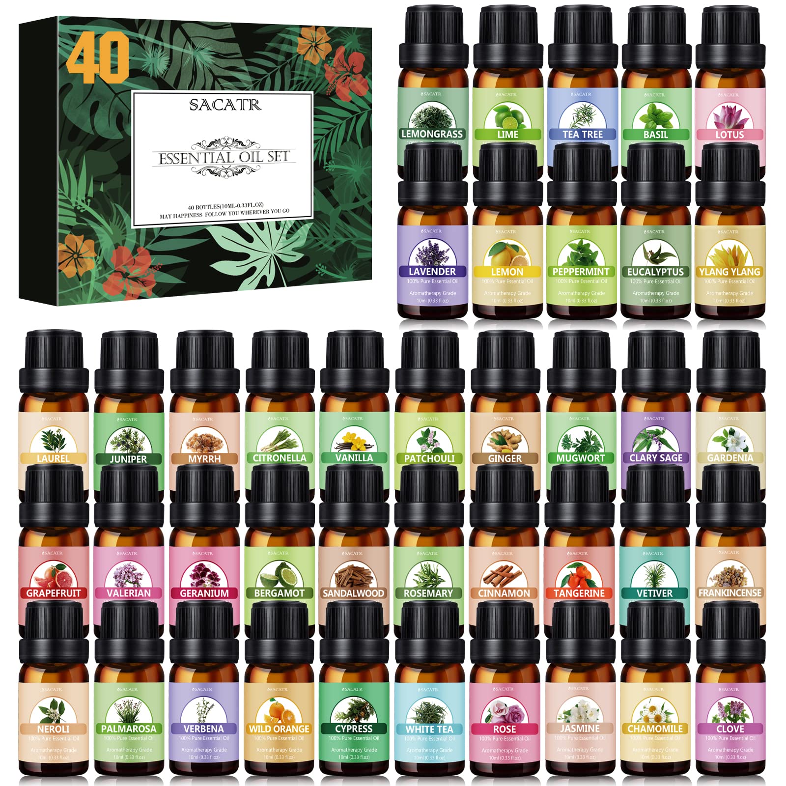 SACATR Set de Aceites Esenciales con 40 frascos para crear aromas únicos.