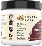 Sacred Eats electrolito cetogénico se disuelve en agua para uso diario.
