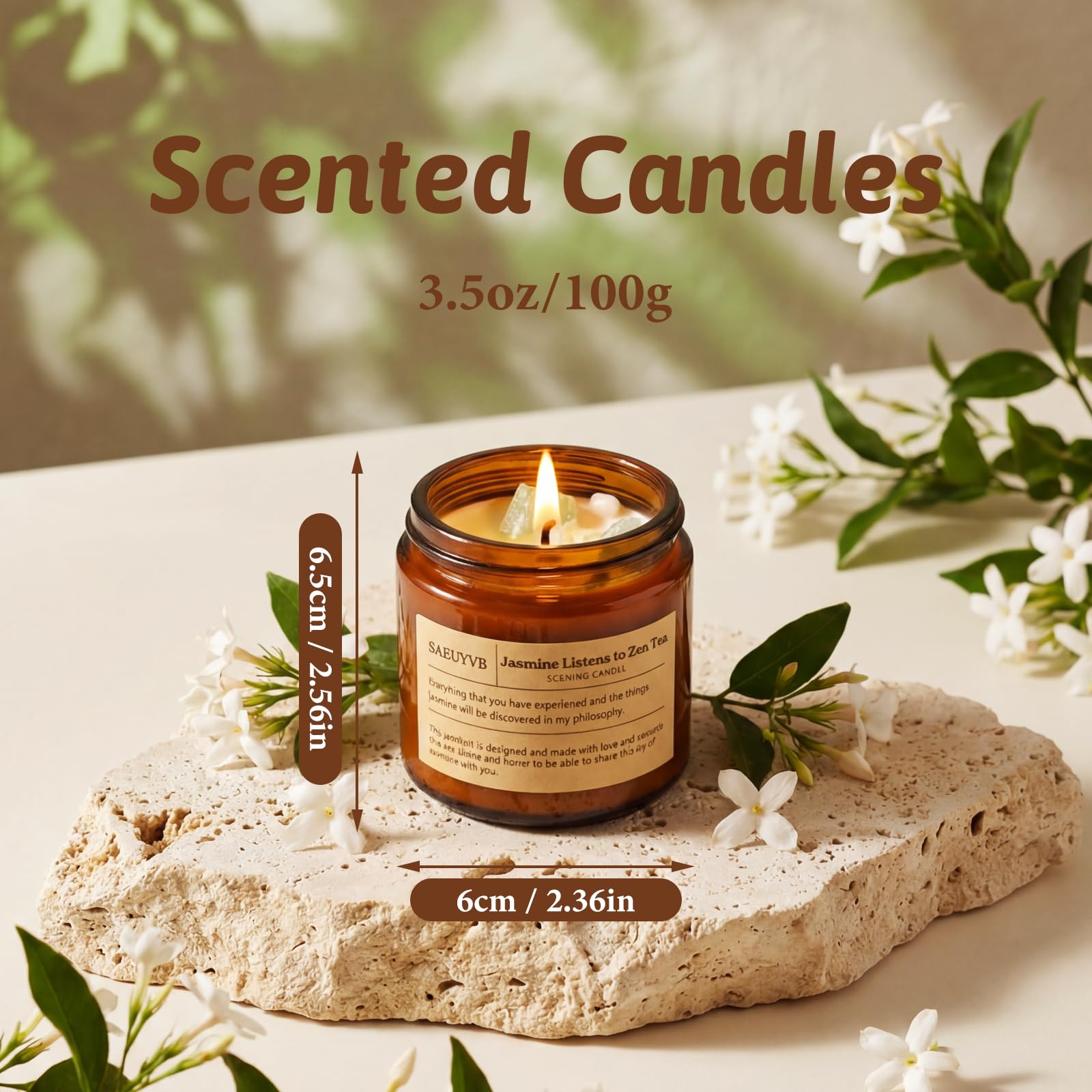 SAEUYVB vela con cristales naturales y flores secas para decorar y perfumar
