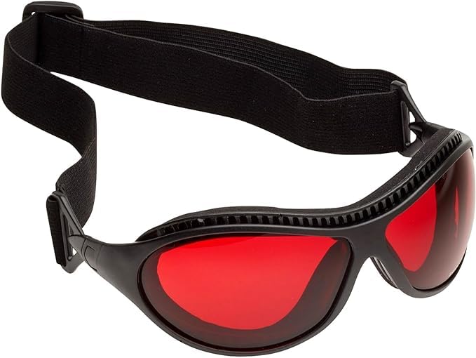 SafetyBlue Sleep Savior Ultra con correa, gafas rojas para dormir más relajado.