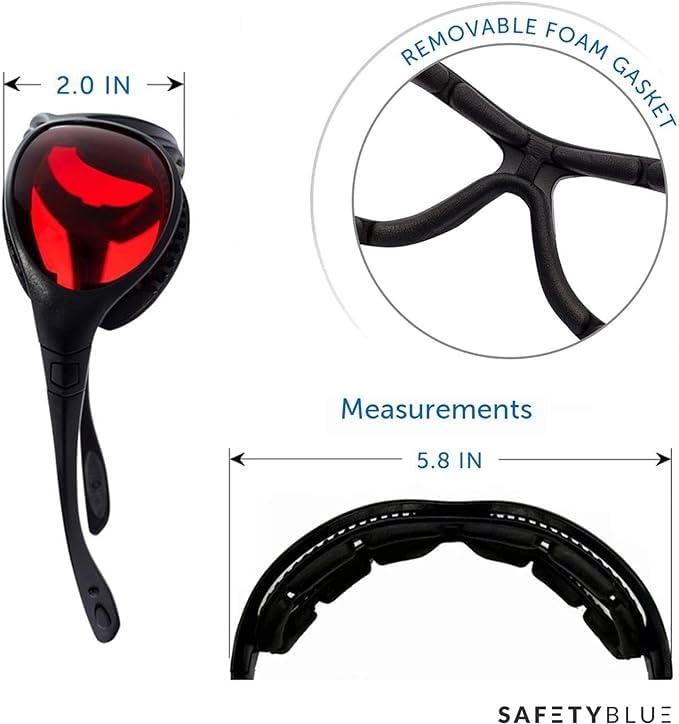 SafetyBlue gafas rojas para dormir, diseño ergonómico evita filtración de luz alrededor.