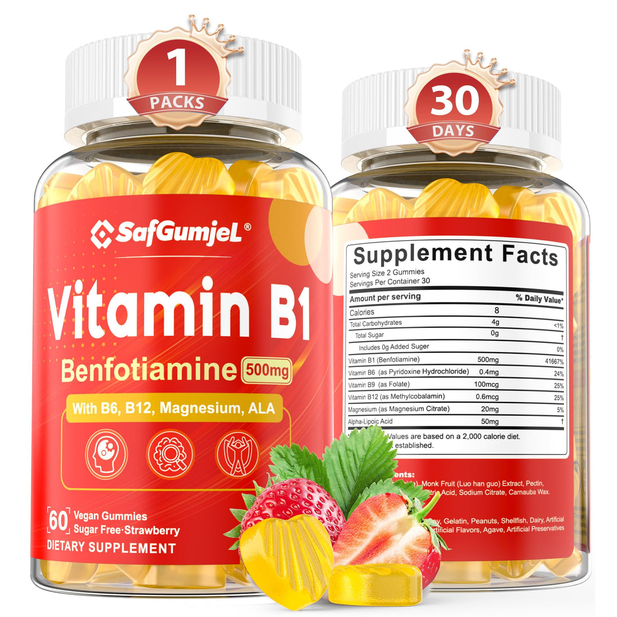 Safgumjel gomitas B1 Benfotiamina 500mg, textura suave para energía diaria