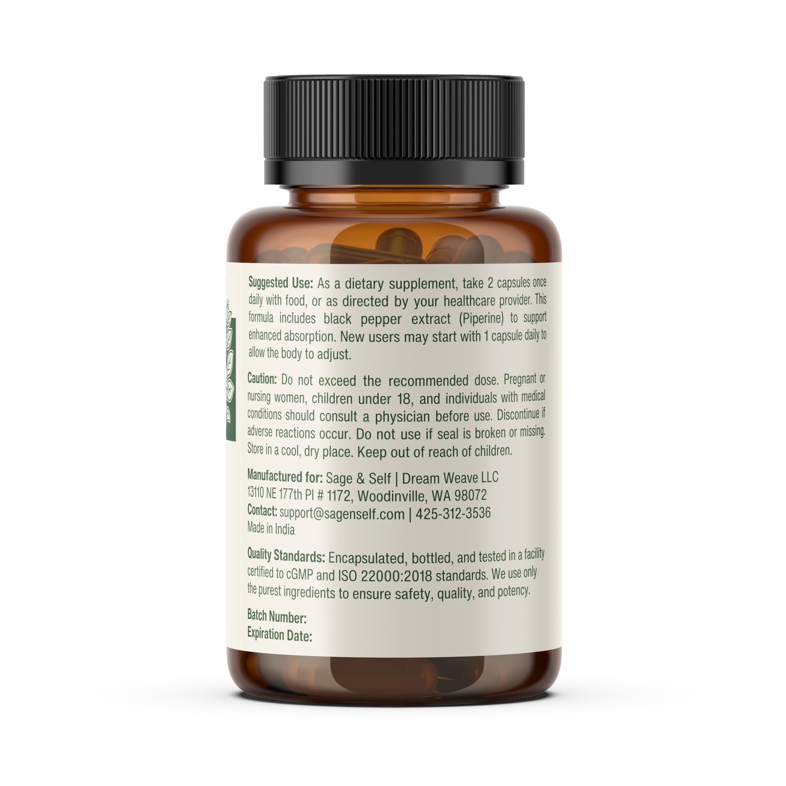 Sage & Self Berberina: proceso cGMP que garantiza pureza.