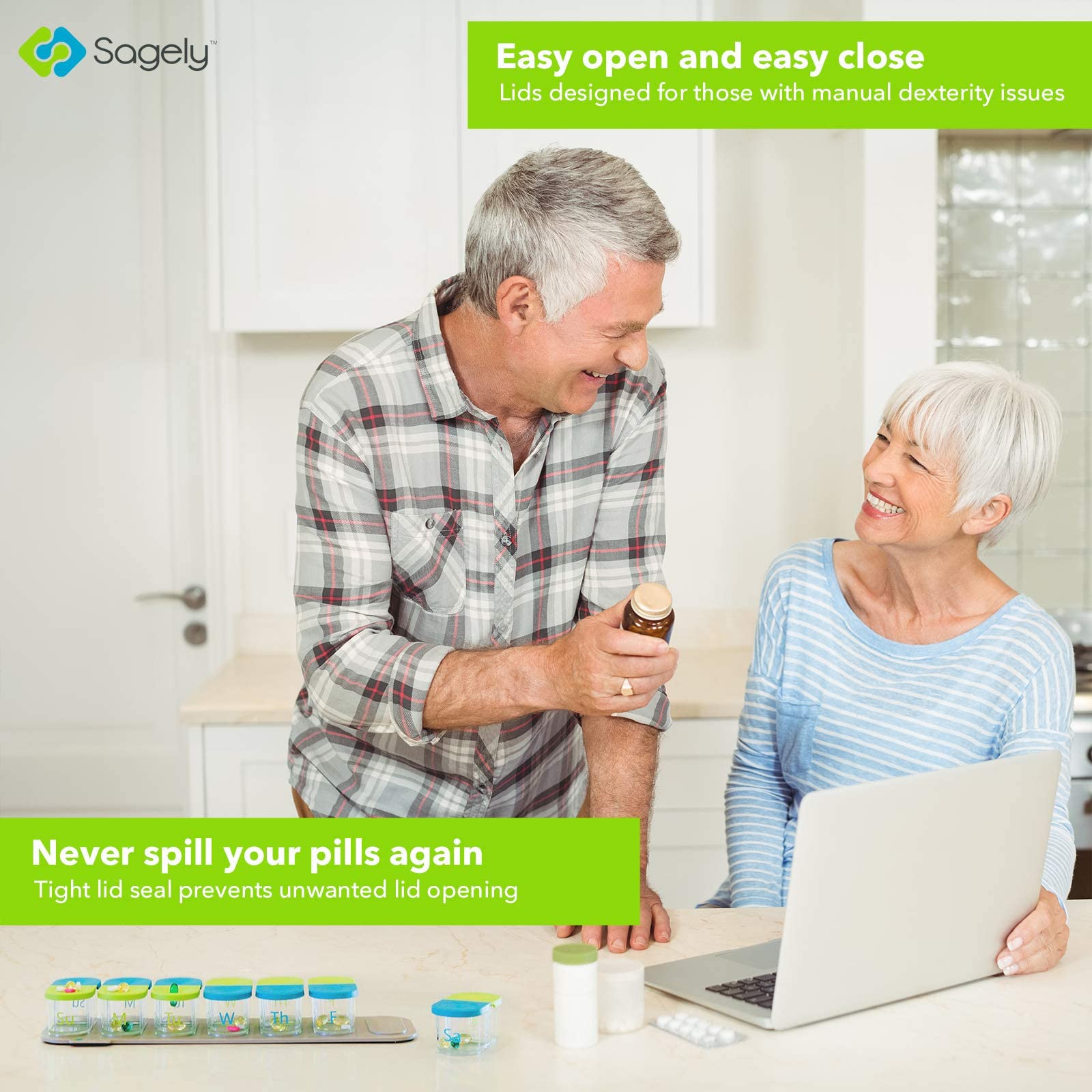 Aplicación gratuita Sagely para recordar dosis y alarmas.