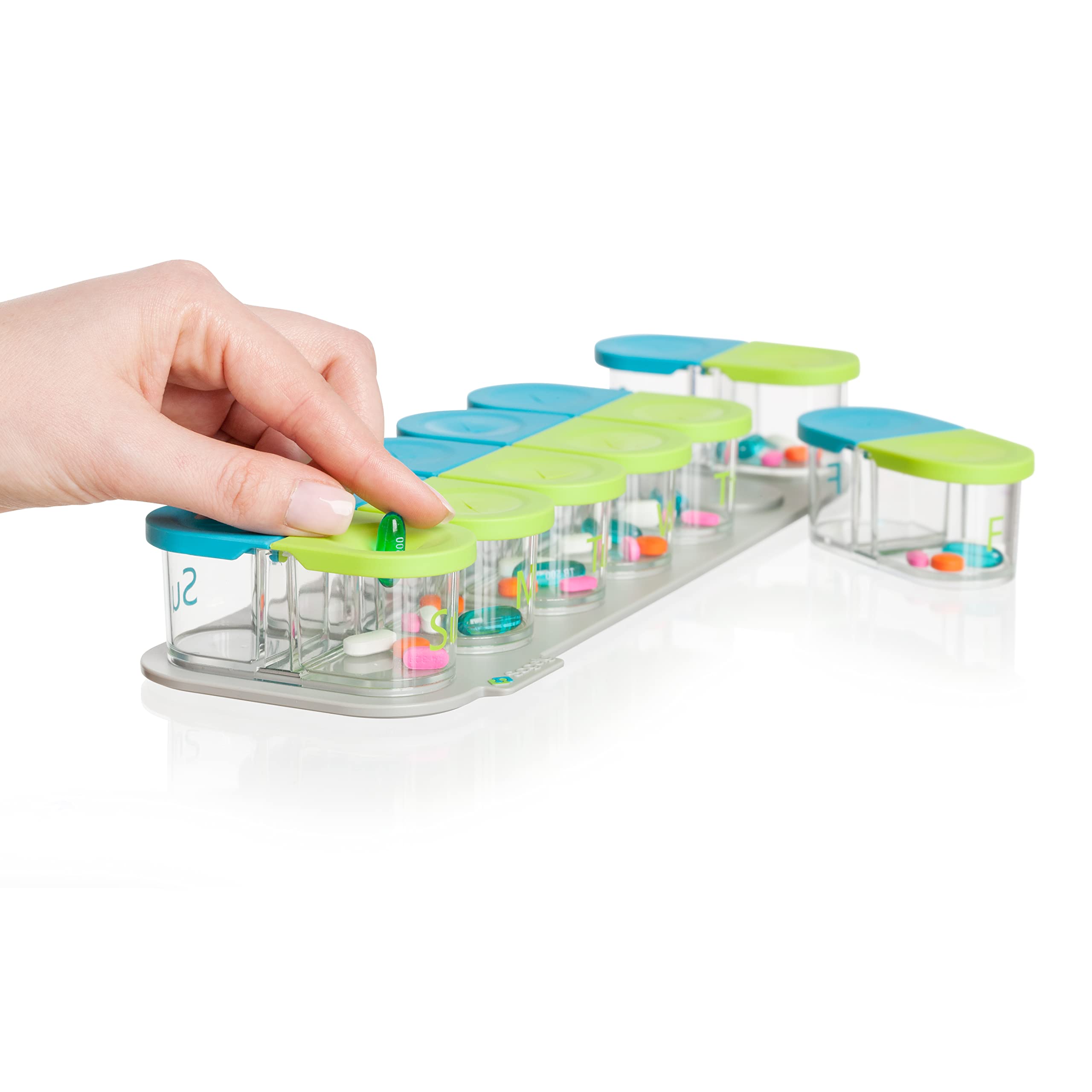 Sagely Smart XL: organizador semanal AM/PM para píldoras grandes, fácil de usar.