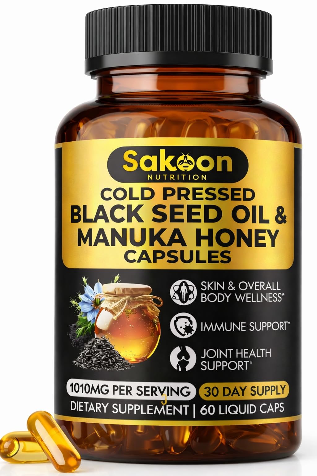 Sakoon Nutrition cápsulas aceite de nigella sativa, para uso diario.