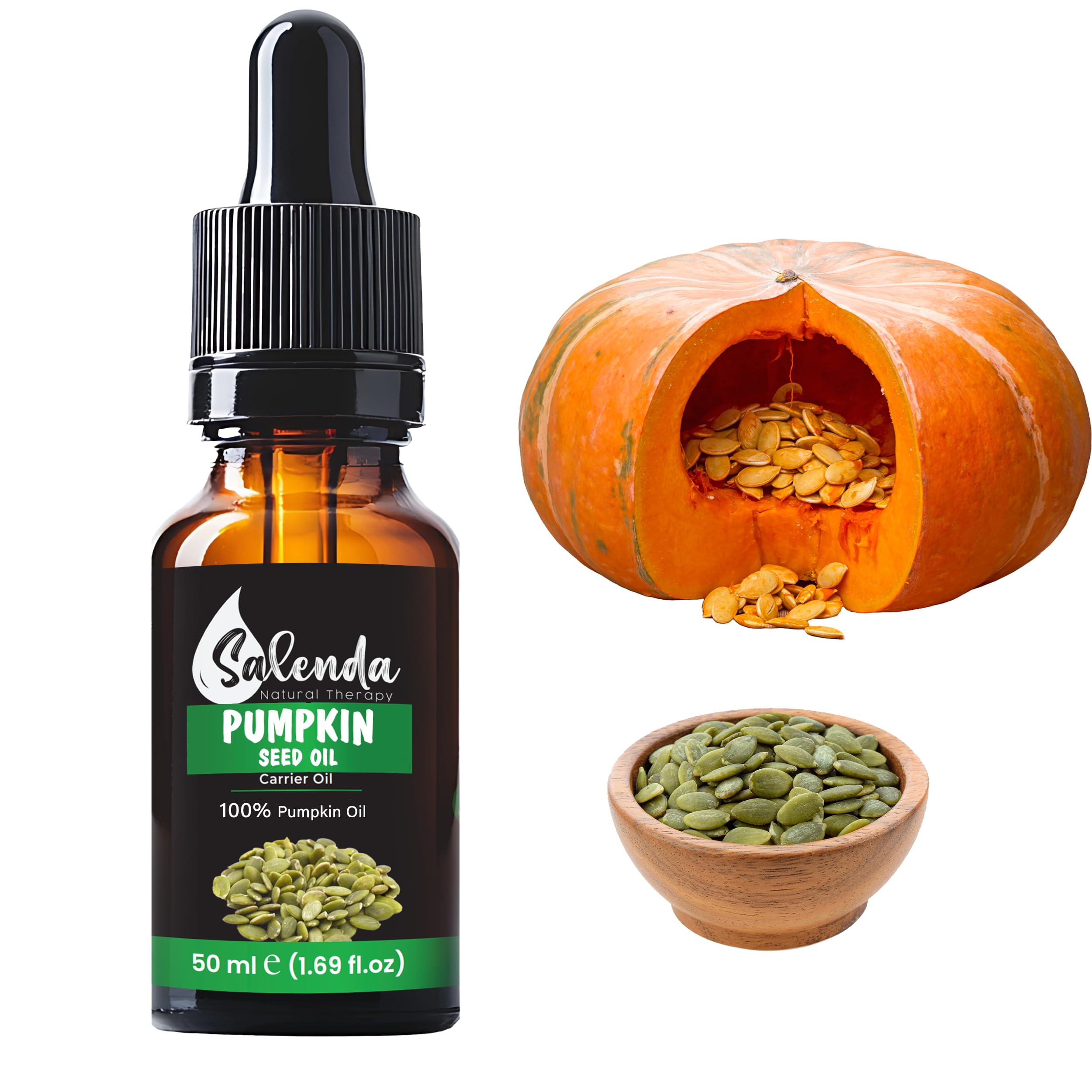 SALENDA Aceite de Calabaza en botella: cuidado versátil para cabello y piel.