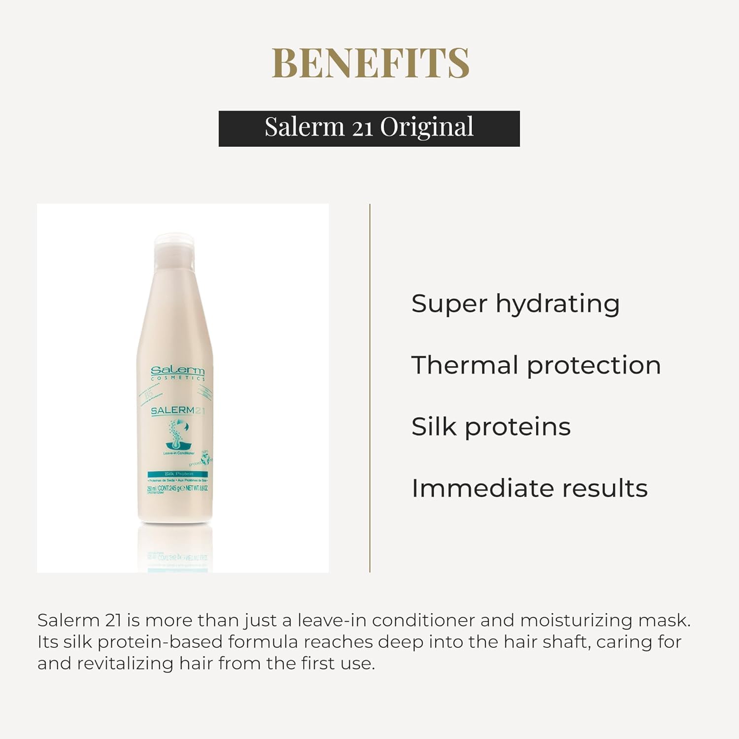 Aplicación acondicionador Salerm 21 B5 Silk Protein para cabello manejable