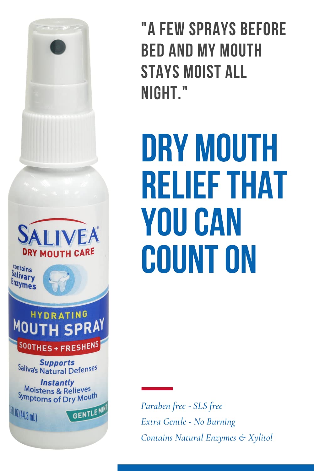 Salivea utiliza enzimas naturales para humectación suave y apoyo a la saliva.