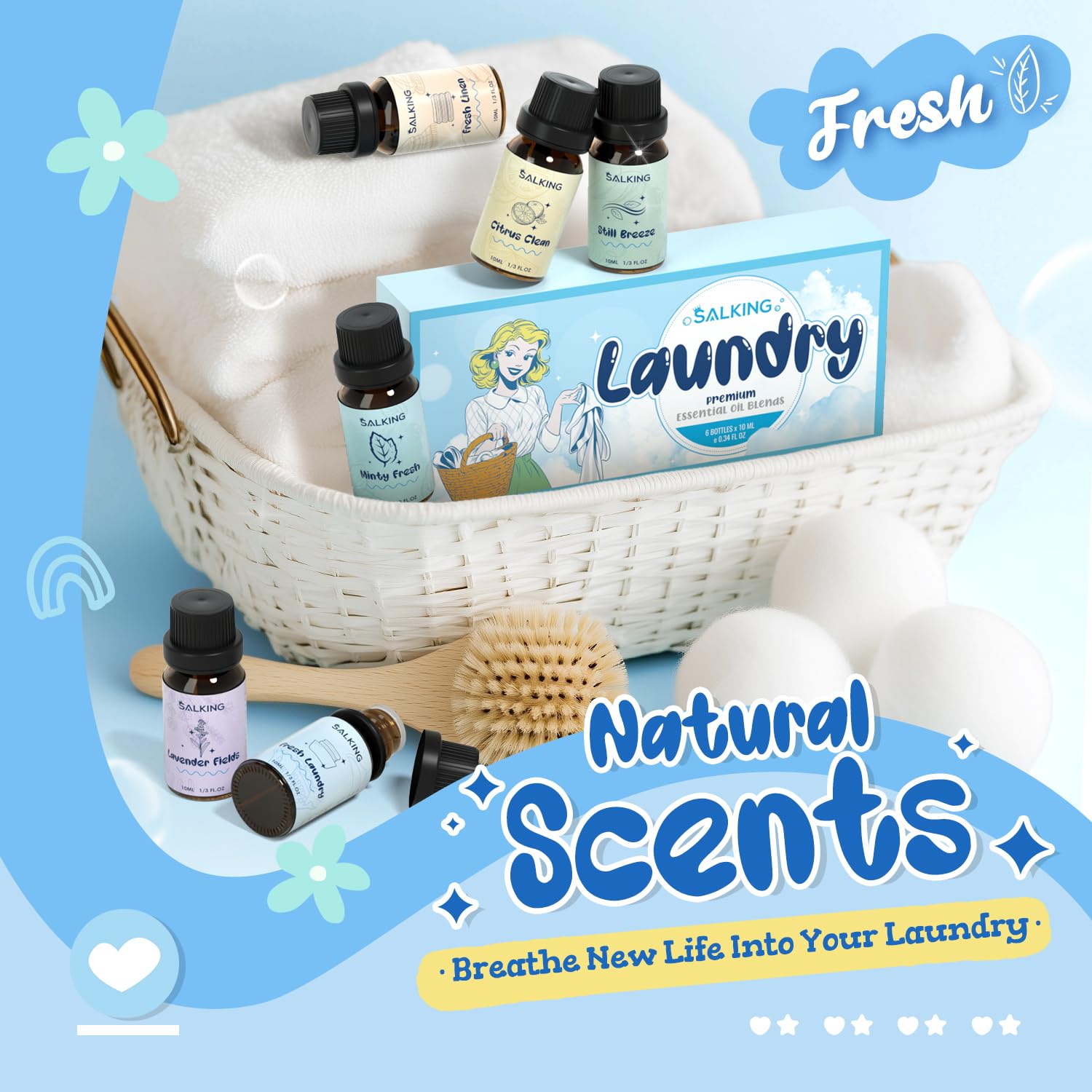 SALKING fragancia fresca para lavandería, perfuma suavemente la ropa.