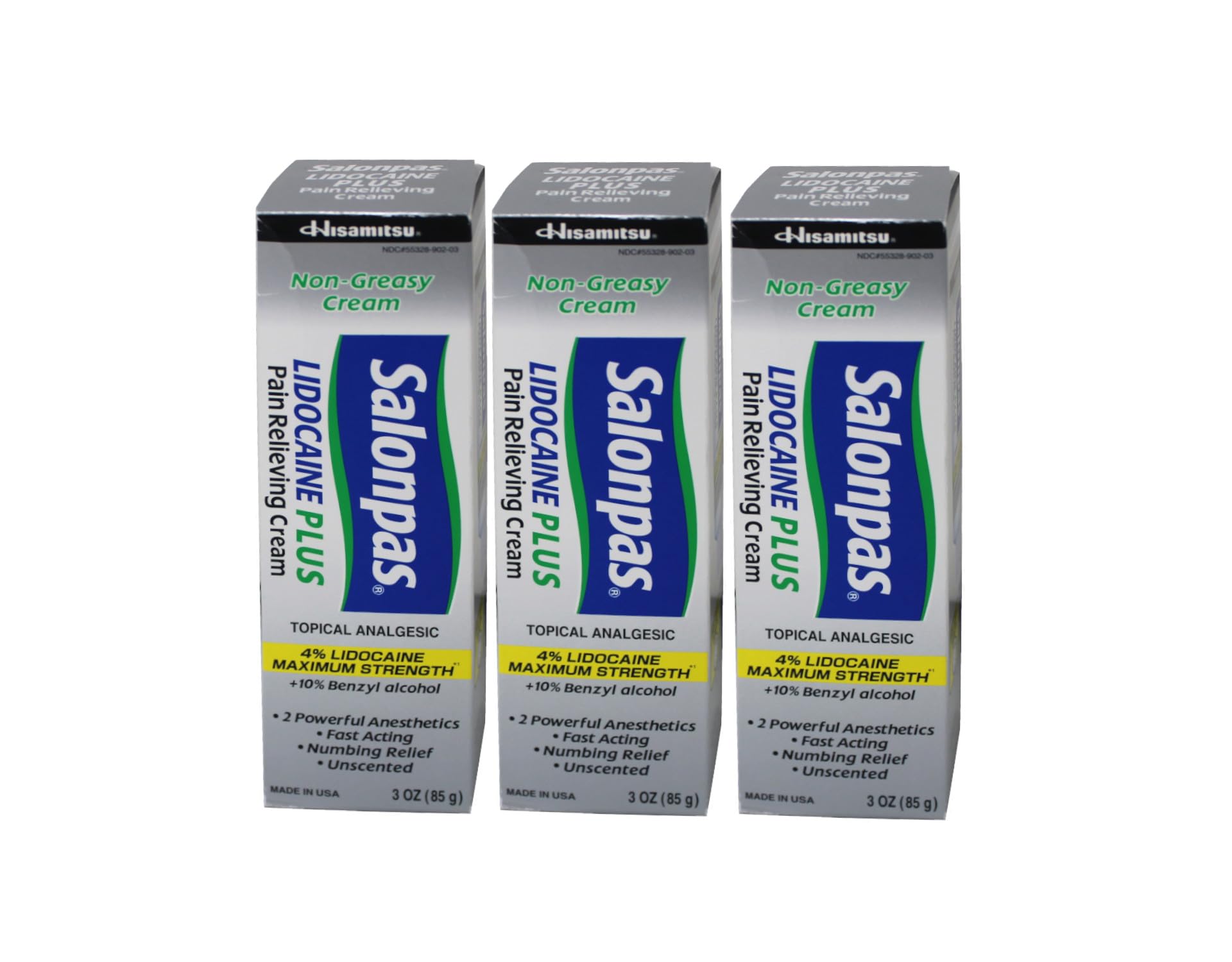 Salonpas Lidocaína Plus Cream aplicada en la espalda para alivio temporal del dolor