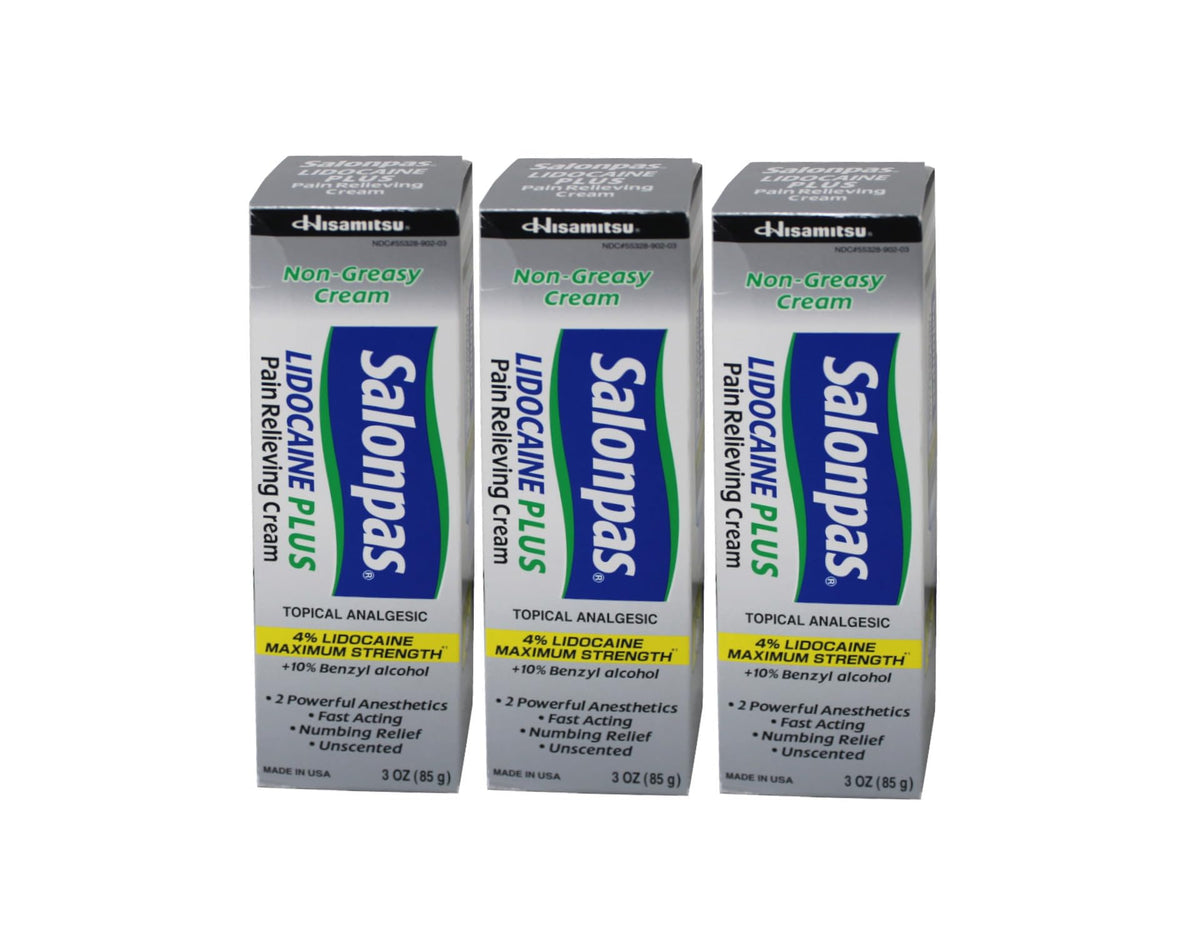 Salonpas Lidocaína Plus Cream aplicada en la espalda para alivio temporal del dolor