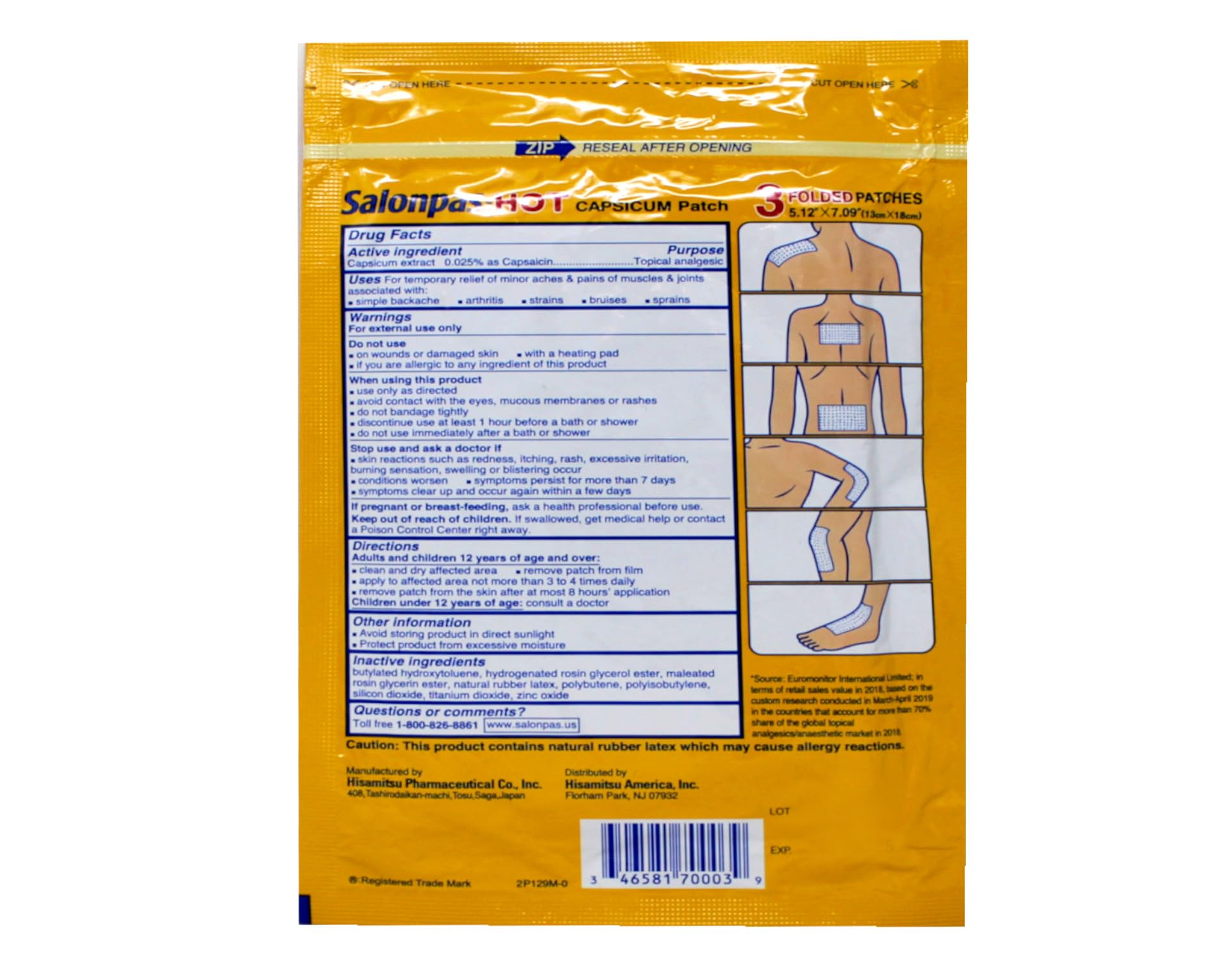 Salonpas parche de capsaicina 6 aplicación lateral: uso cómodo