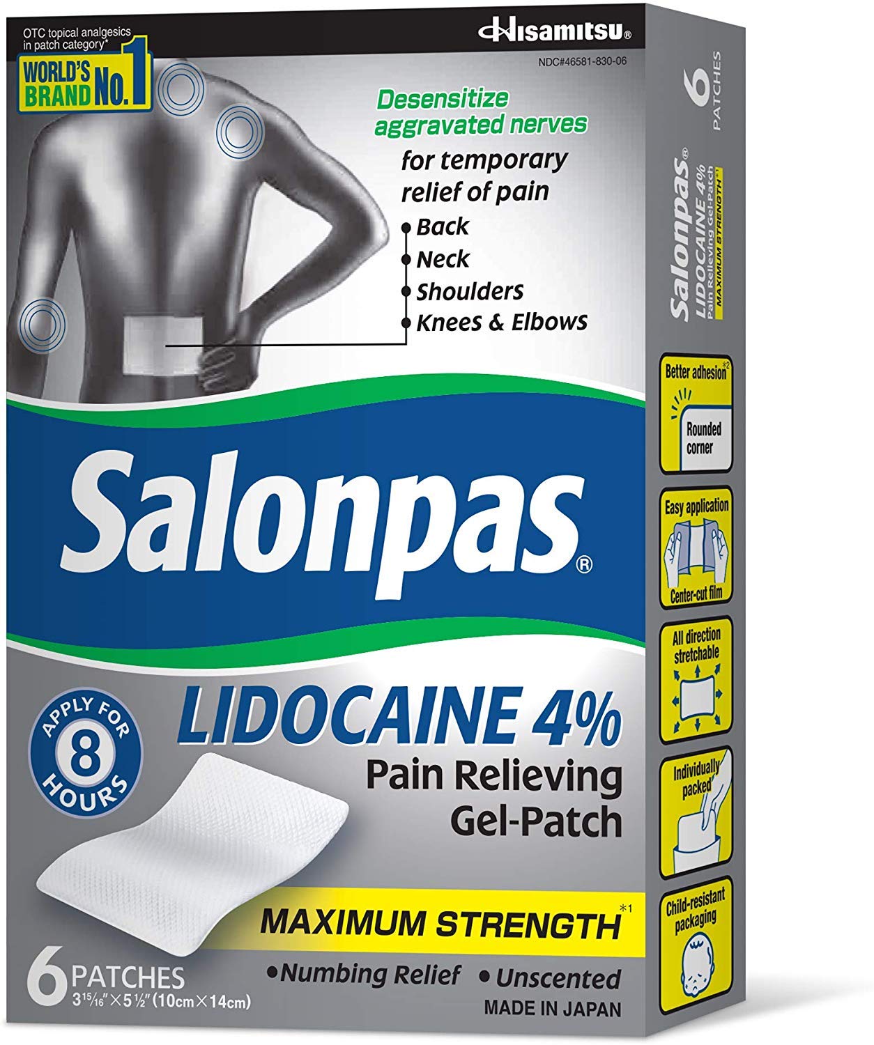 Salonpas Lidocaína parche de uso rápido para molestias musculares puntuales.