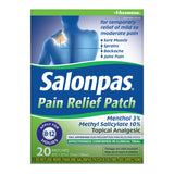 Parche Salonpas dentro de la caja, alivio temporal para molestias.