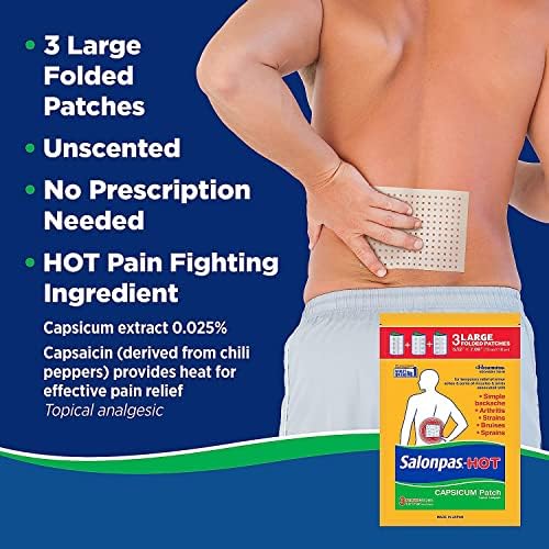 Parche con capsaicina de Salonpas, adhesivo cómodo y duración de uso hasta 8 horas.