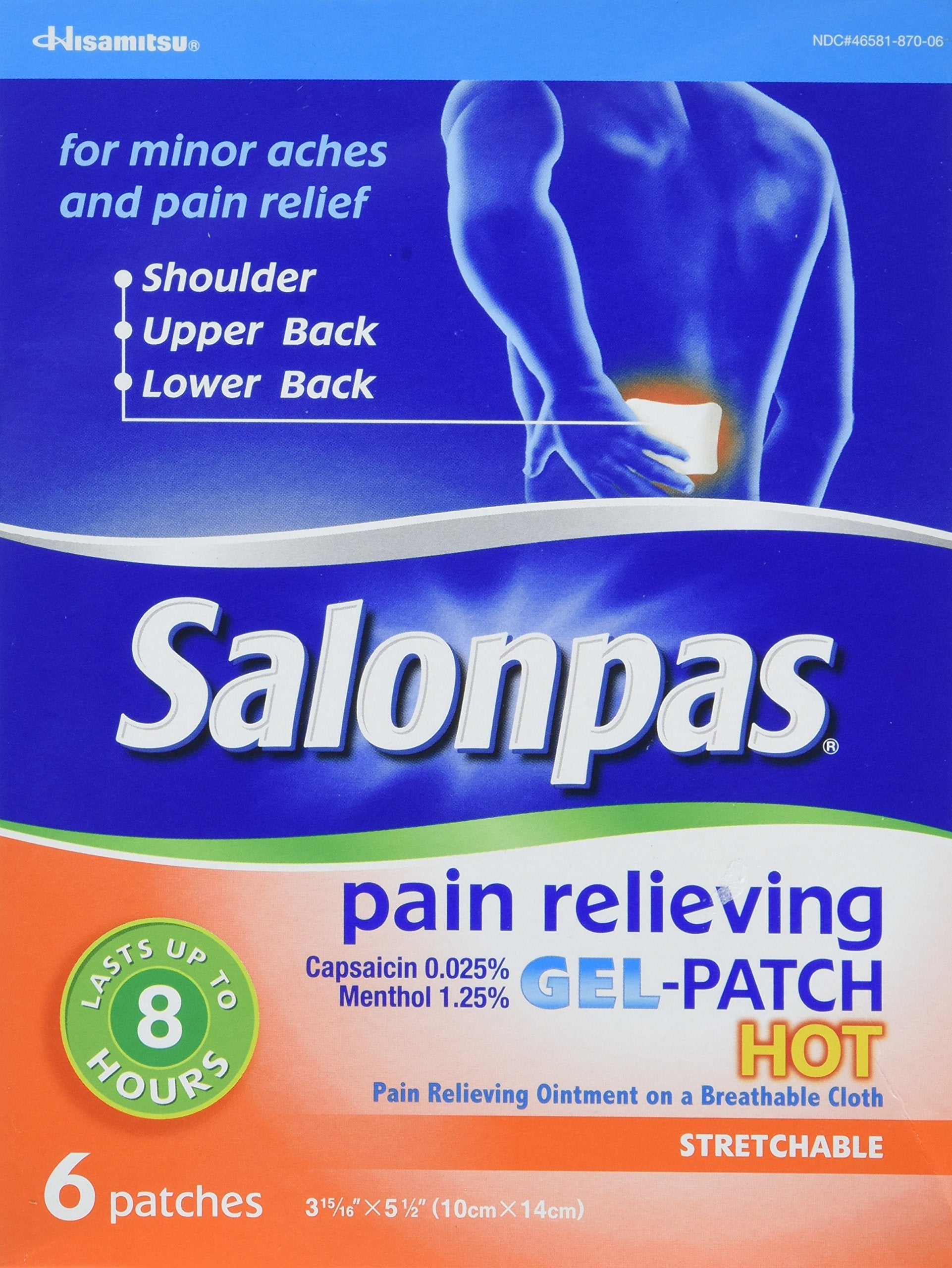 Salonpas parches gel calor pack de 3, conveniente para llevar y usar en casa.