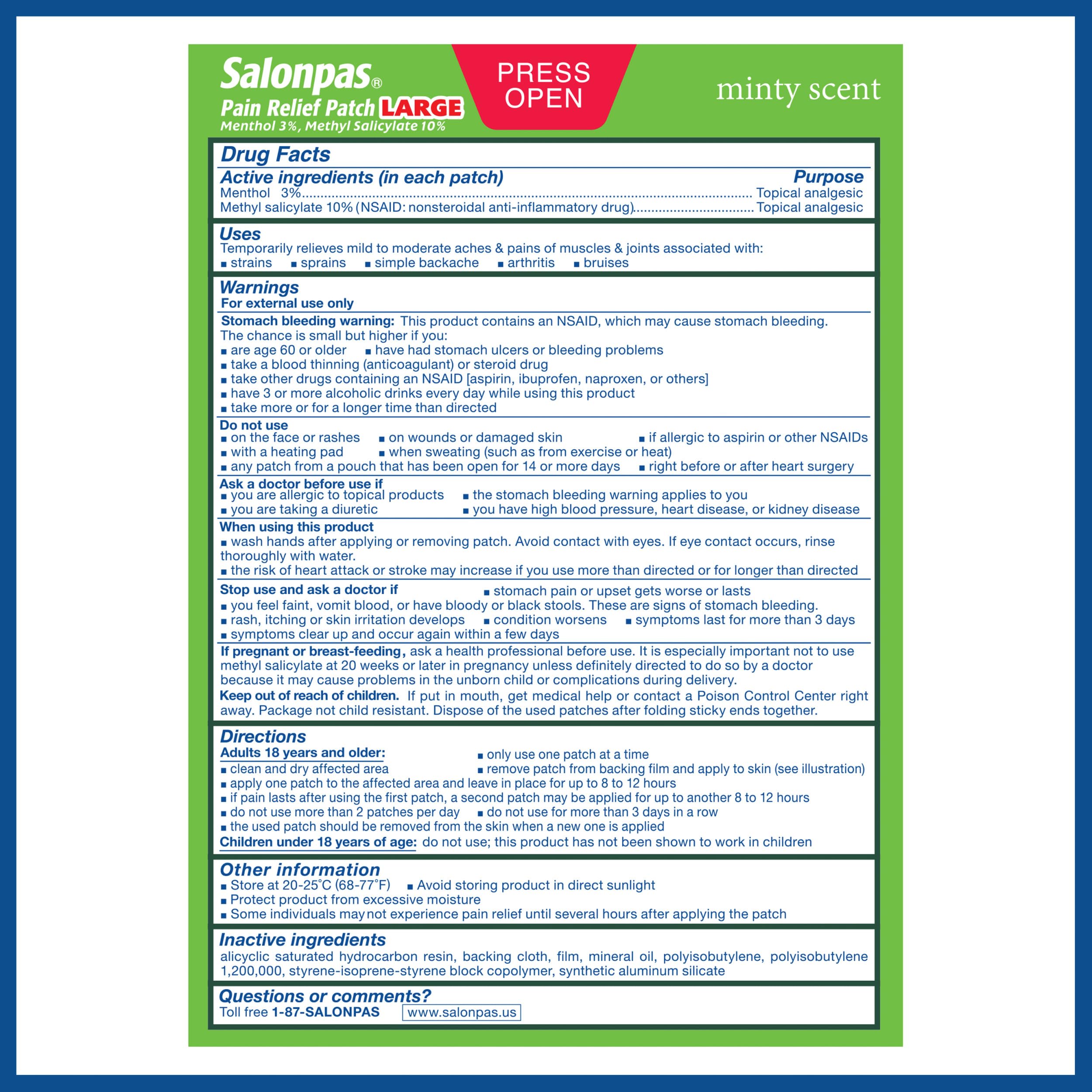 Uso diario de Salonpas para alivio temporal durante tareas diarias.